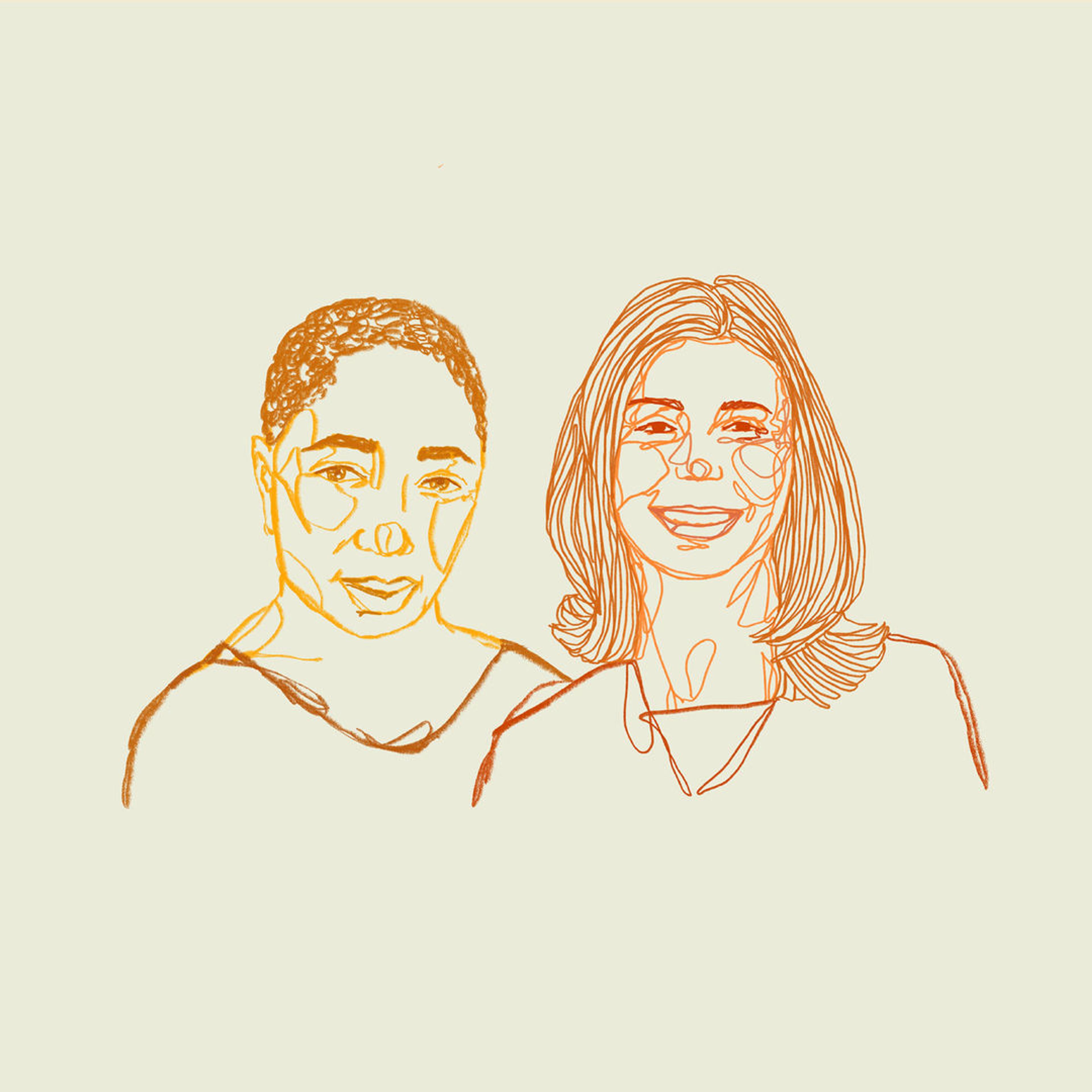 Illustrated portrait of Grace Calame-Mars and Carolyn Halpin-Healy