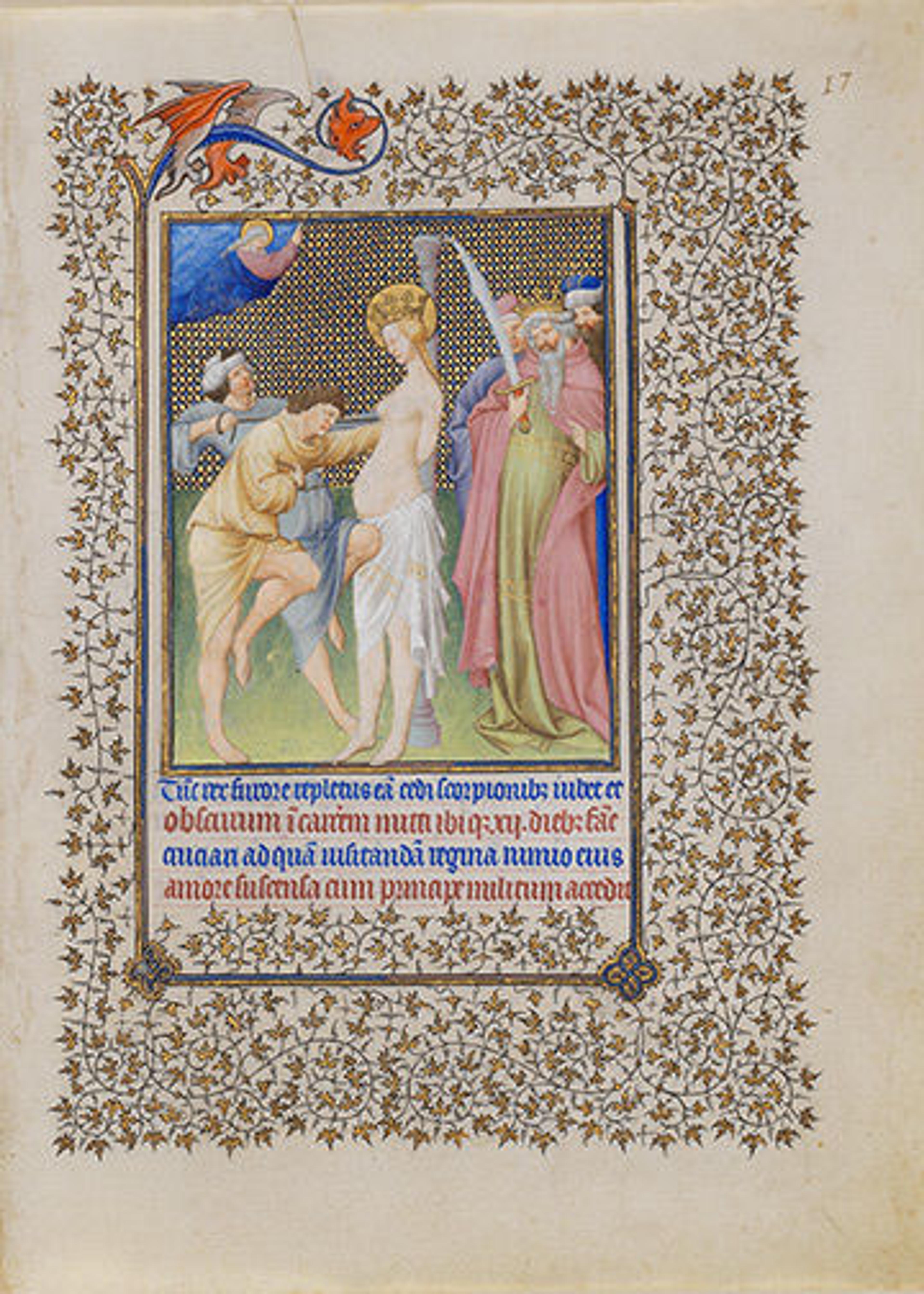 A page from a Book of Hours, depicting Saint Catherine being tortured