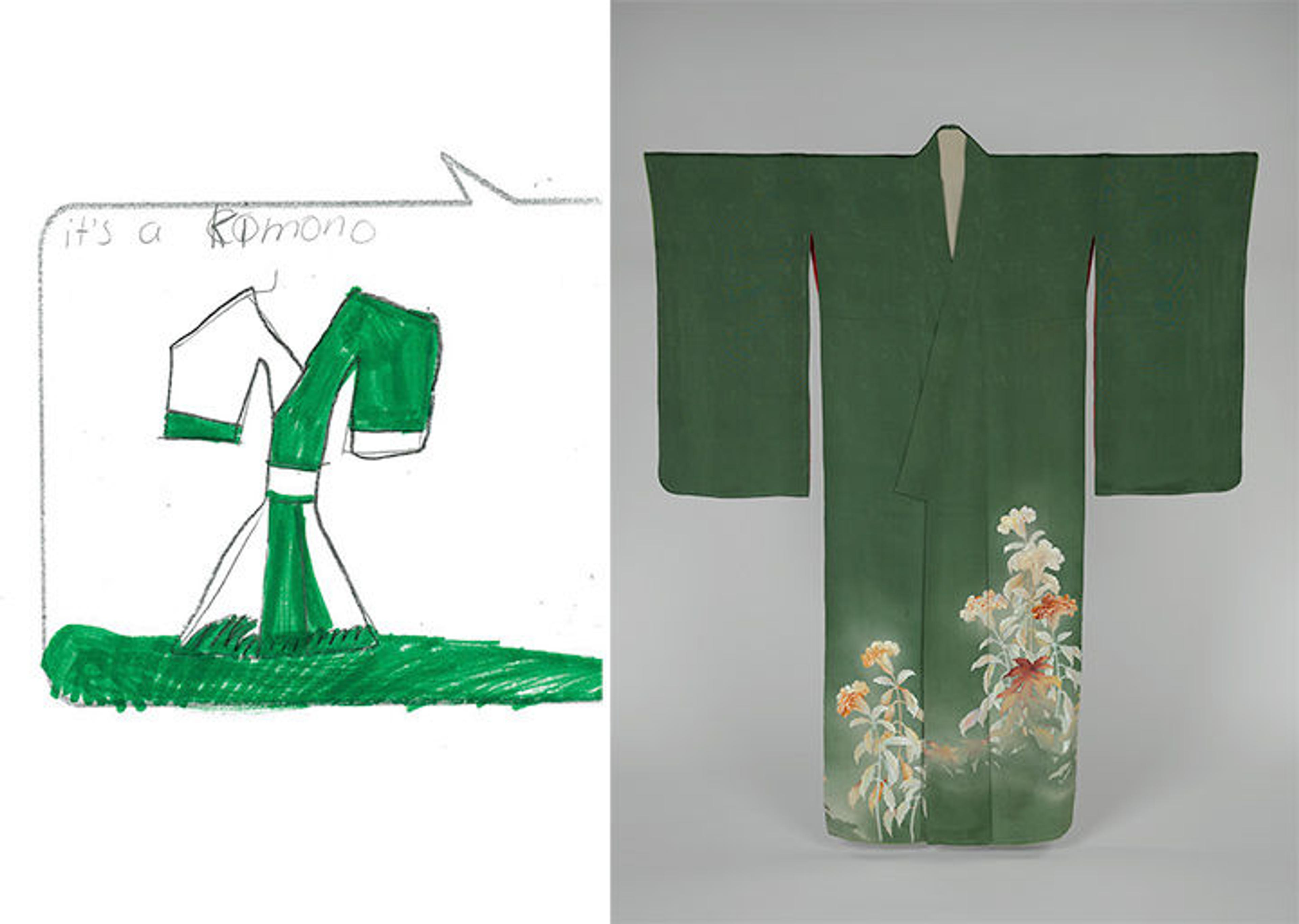 Side by side of Kimono and drawing