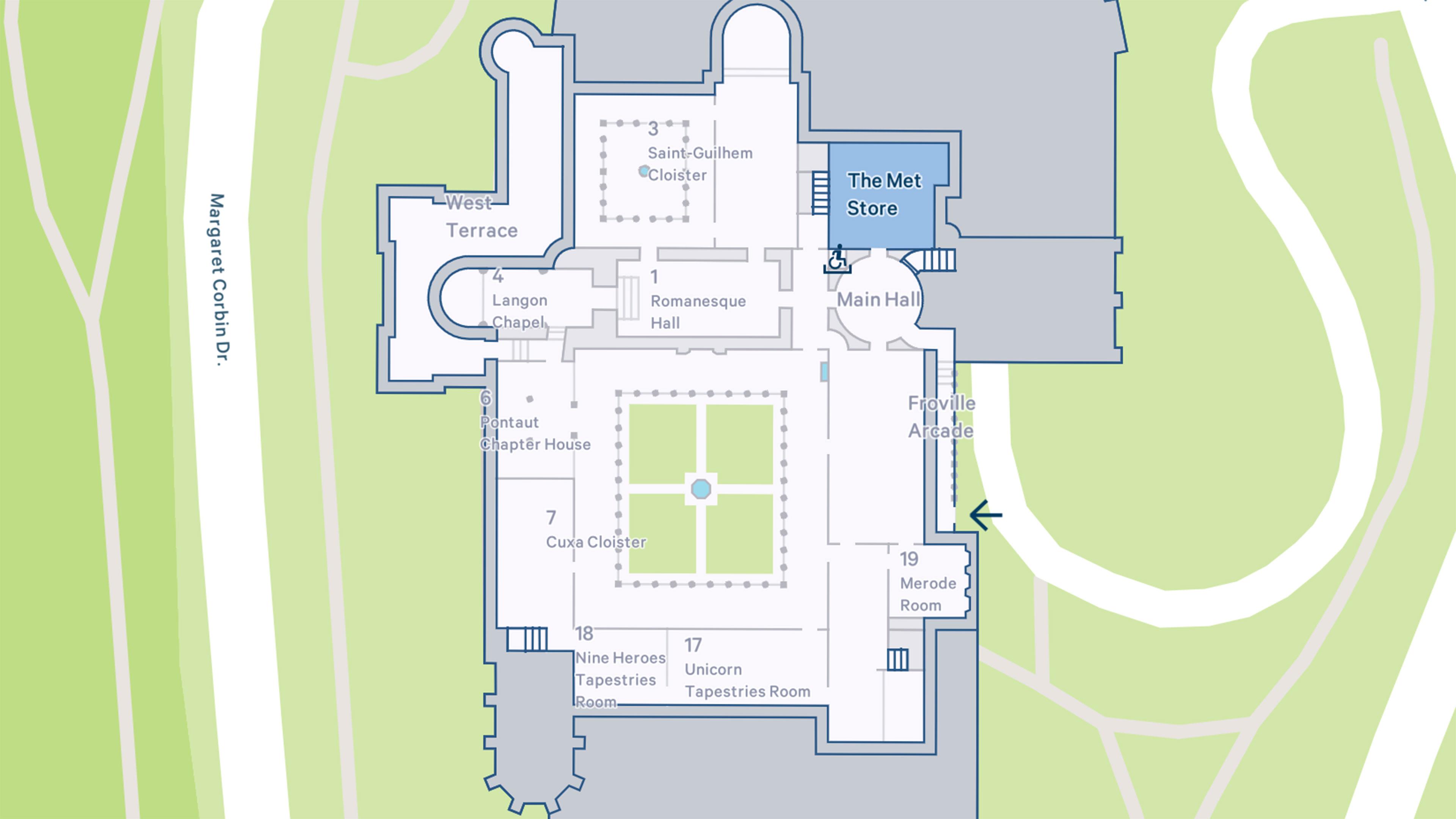 Map of the first floor at The Cloisters