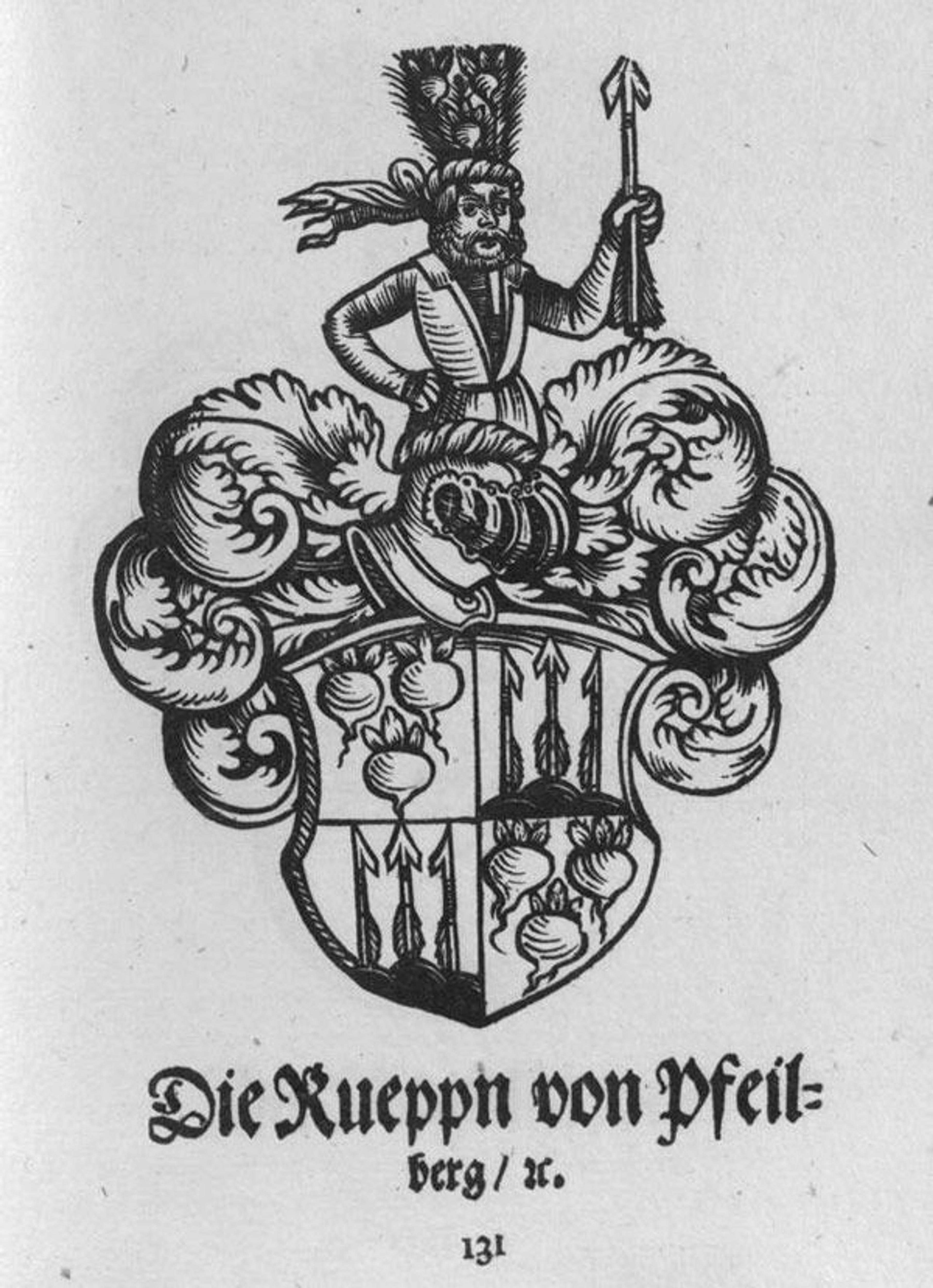 Heraldic shield of the Rueppen von Pfeil in Germany