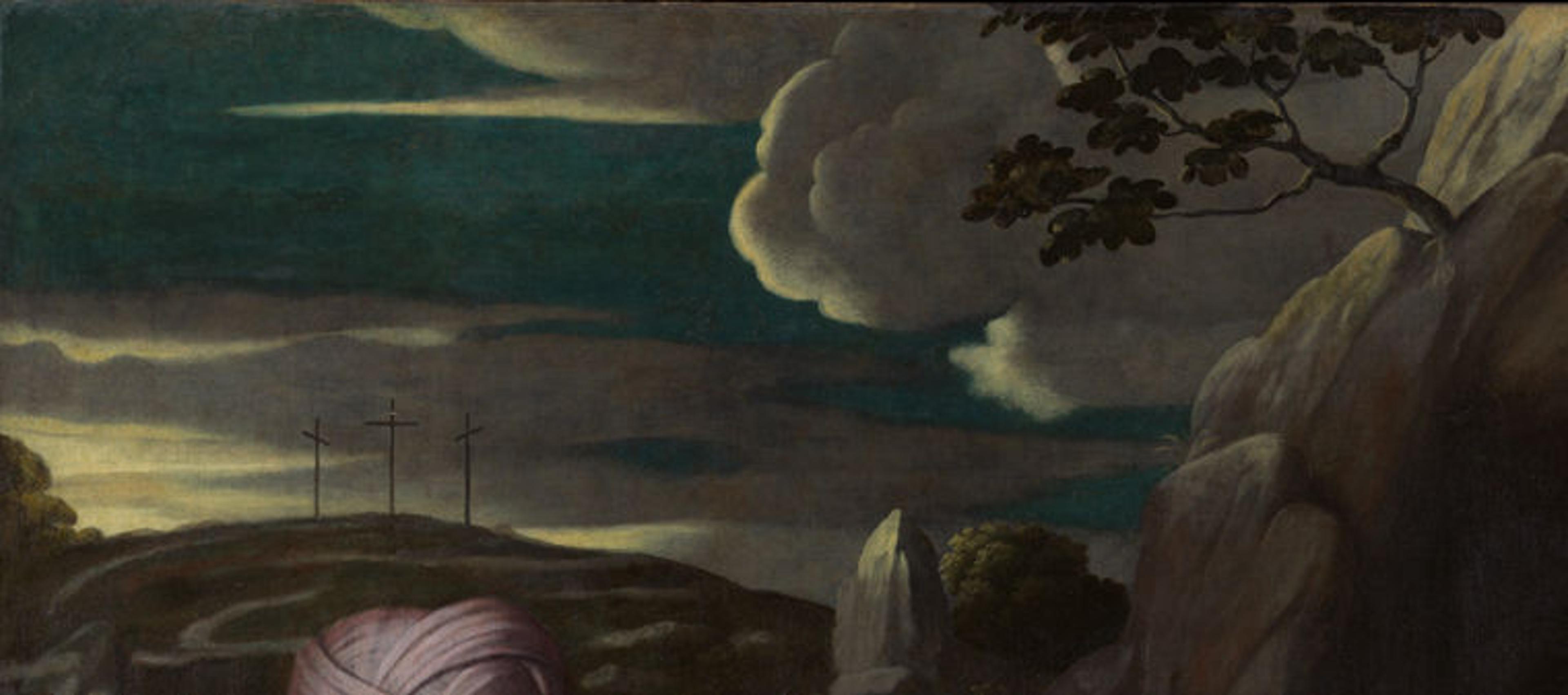 Detail view of the horizon seen in the upper left corner of Moretto da Brescia's Entombment