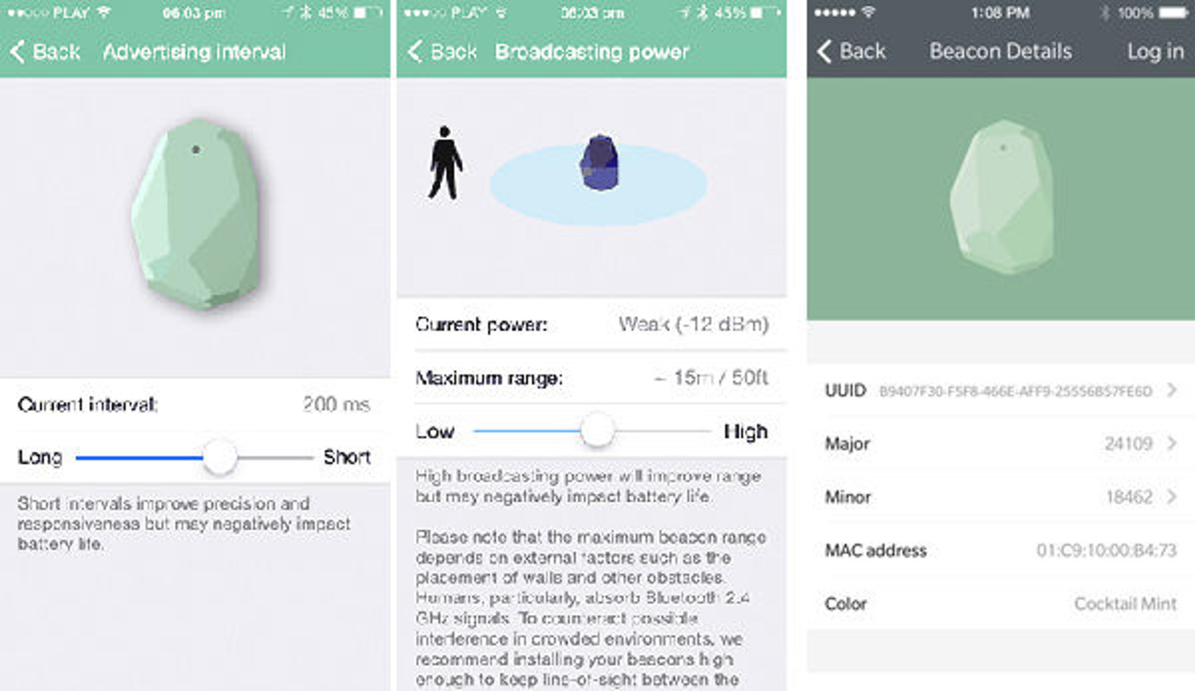 Fig. 3. Estimote beacon calibrations. Images courtesy of the Estimote app