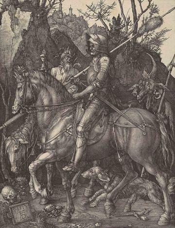 Engraving by Albrecht Dürer of a knight on horseback