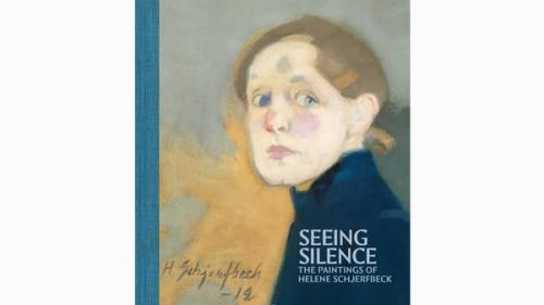 abstract portrait in green, ochre, and deep blue tones with a figure in profile and a signature at lower left