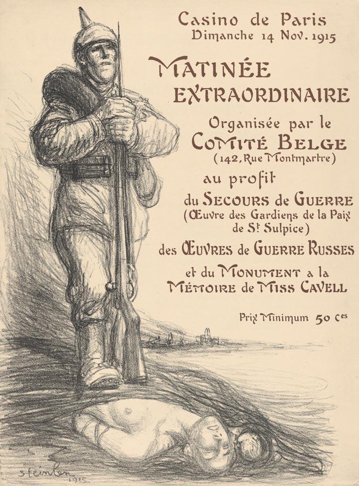 Théophile-Alexandre Steinlen lithograph depicting a World War I soldier standing over a dead body