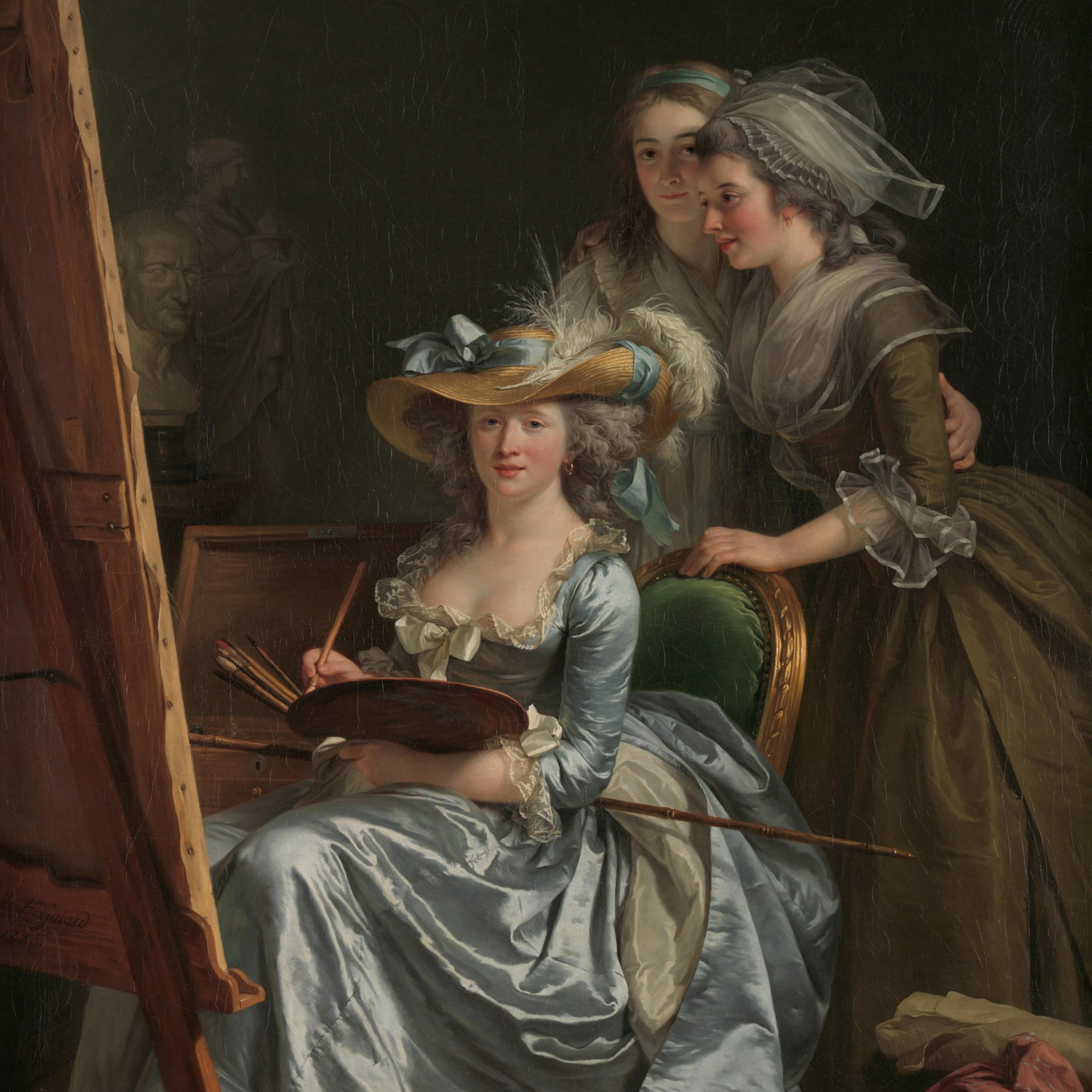 "Self-Portrait with Two Pupils, Marie Gabrielle Capet (1761–1818) and Marie Marguerite Carraux de Rosemond (1765–1788)" by Adélaïde Labille-Guiard