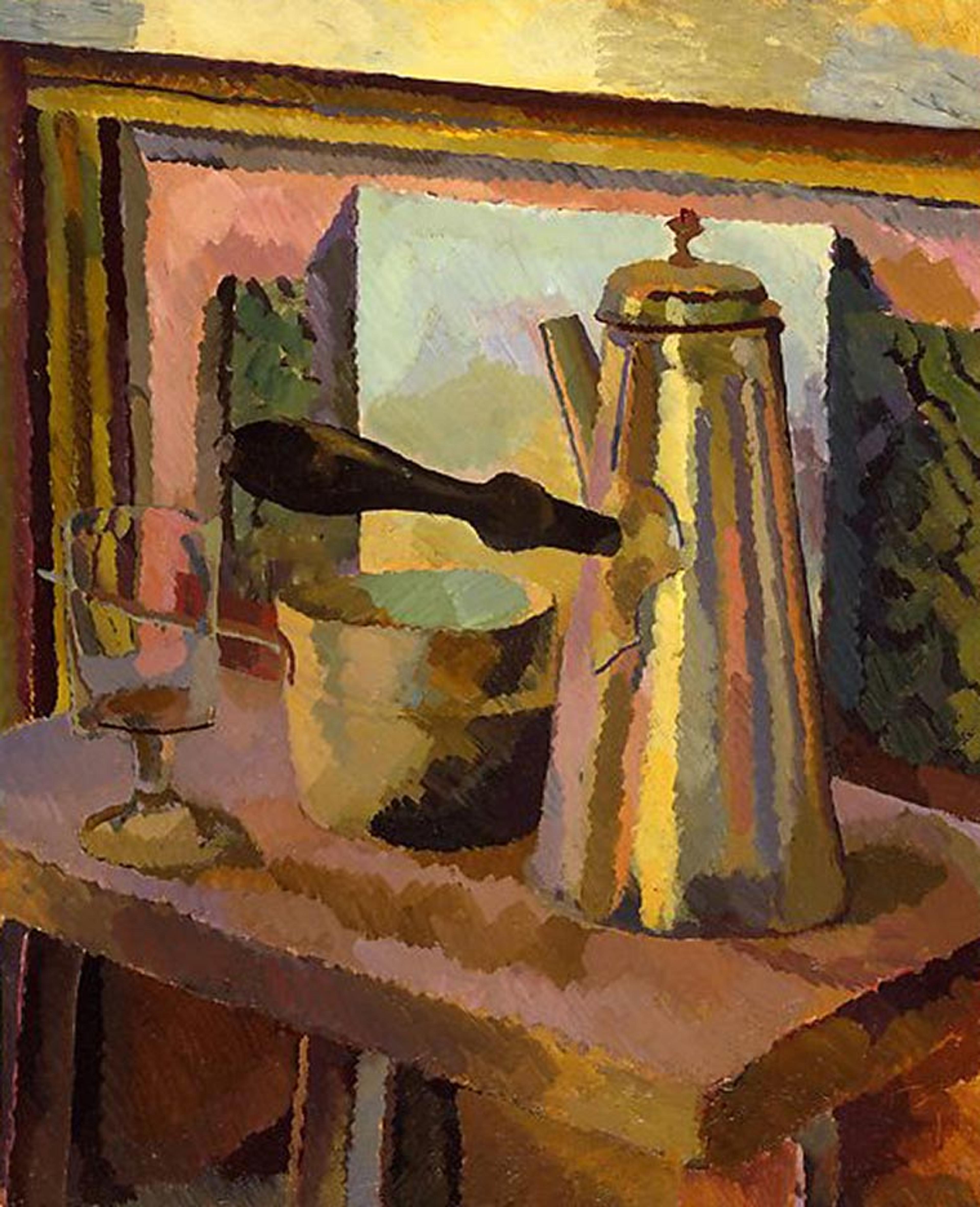 Oil painting of coffee urn