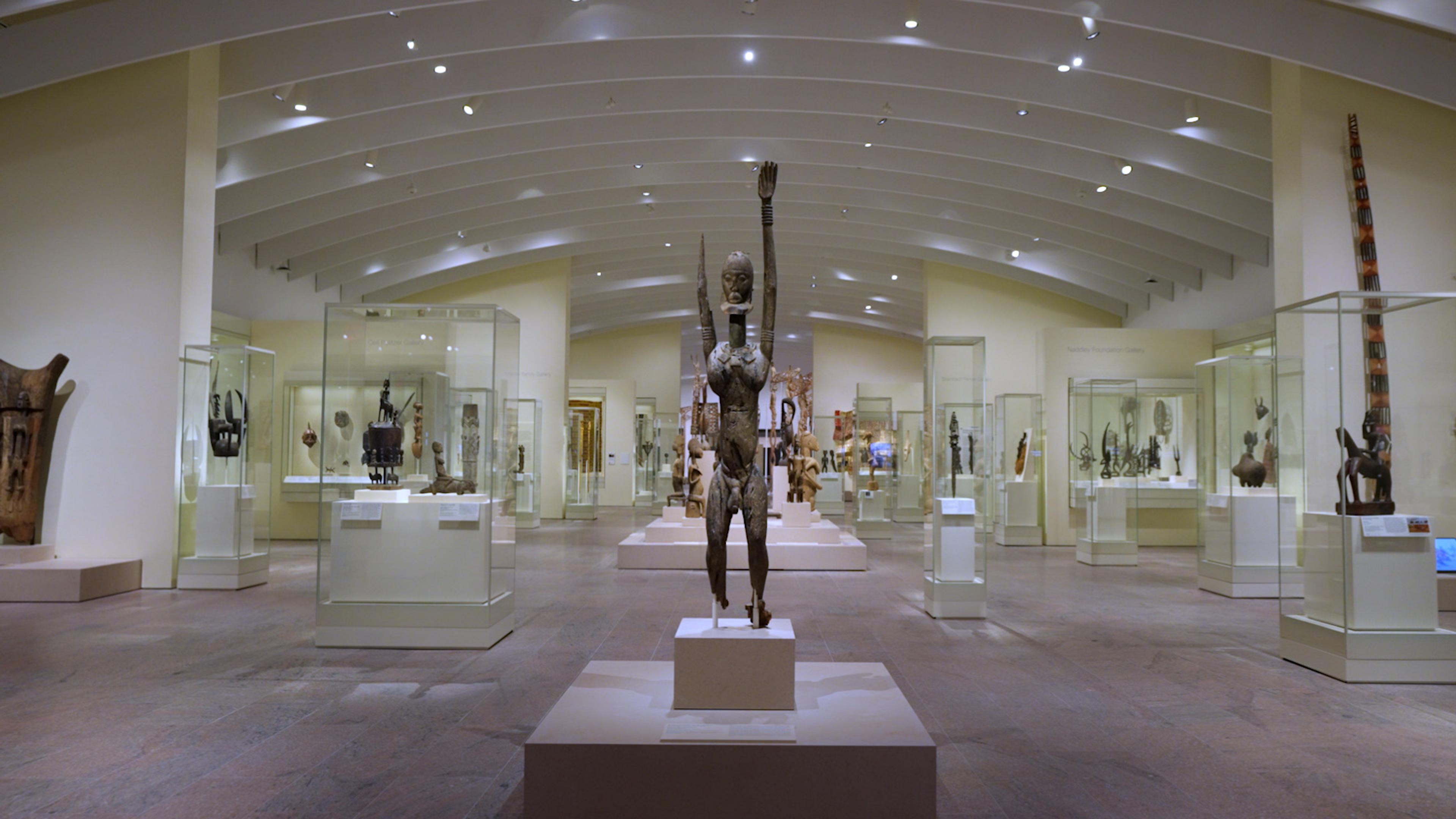 Wide gallery view of the Arts of Africa in the Michael C. Rockefeller Wing