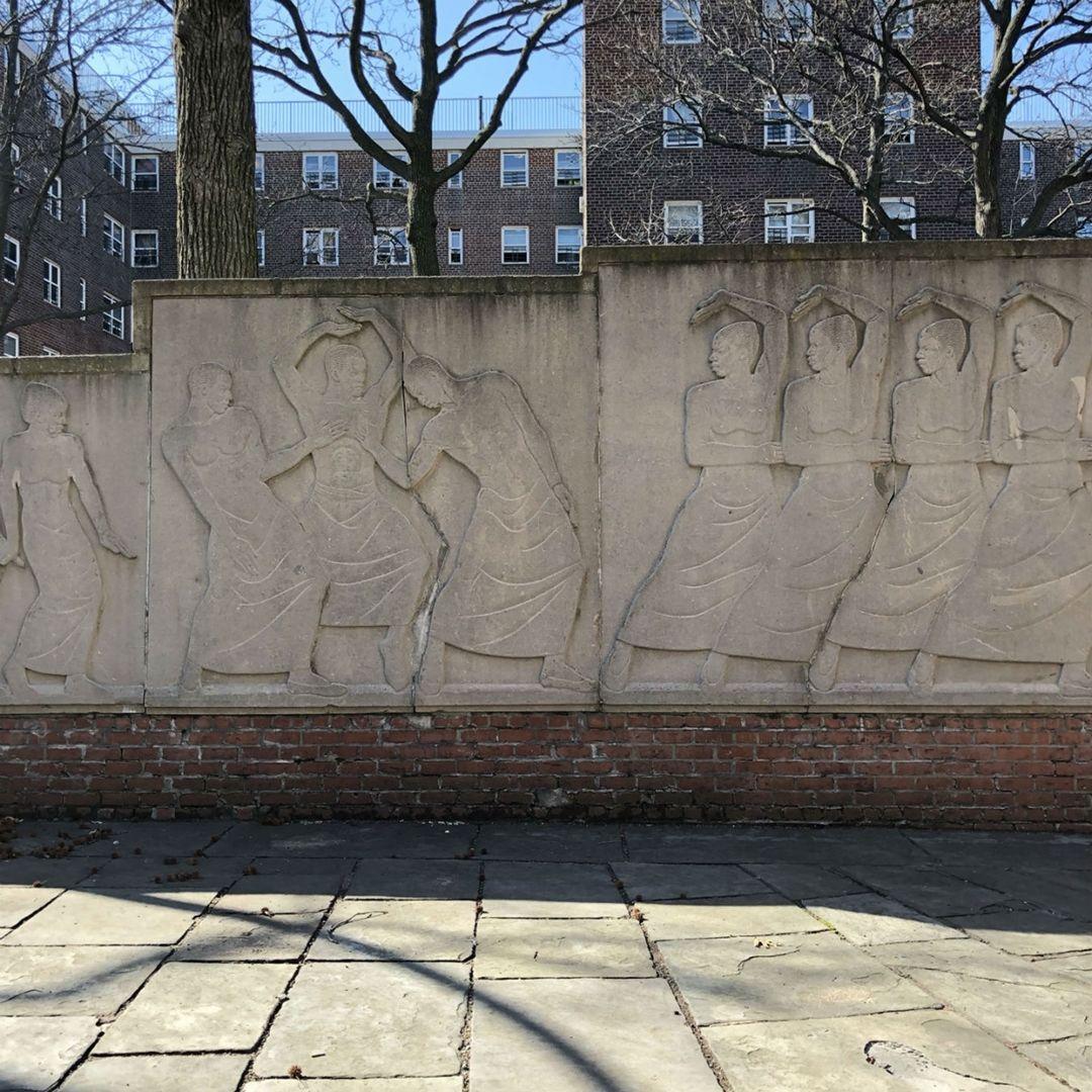 Contemporary photograph of Richmond Barthé’s relief sculpture mural called
