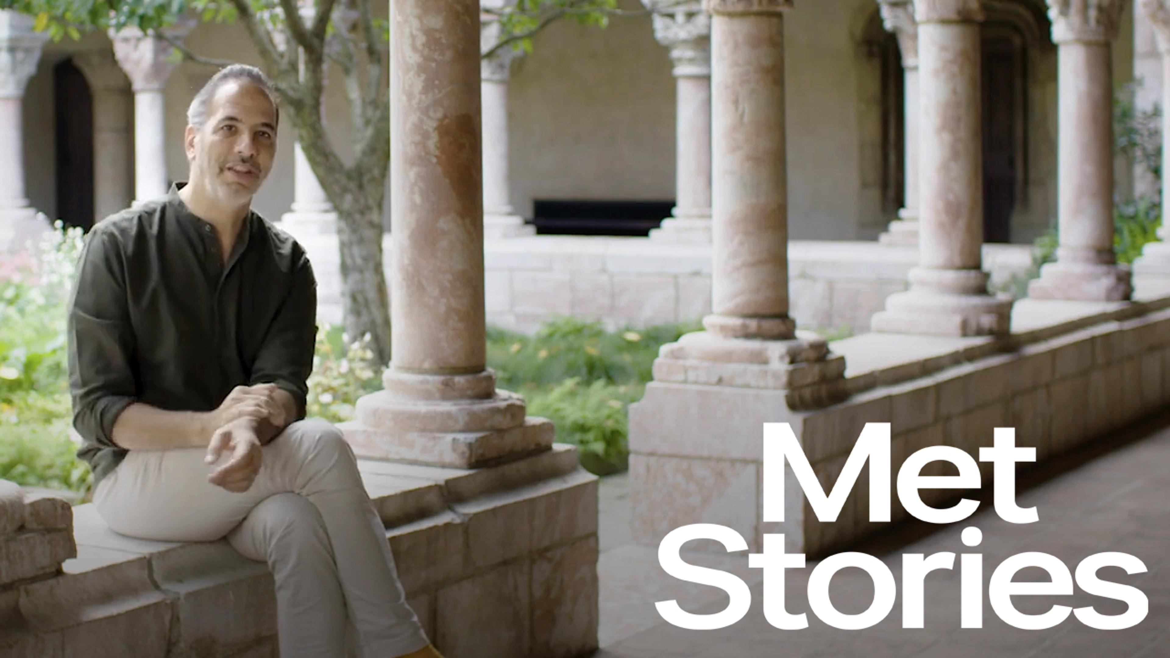 Yotam Ottolenghi sitting in the garden at The Met Cloisters