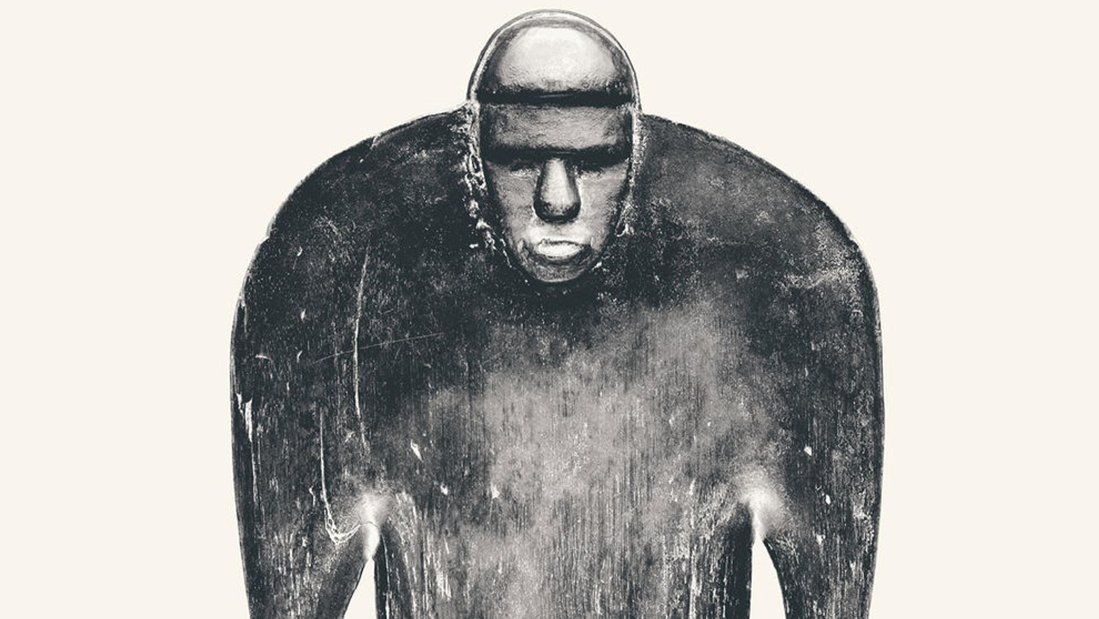 Black-and-white image of an anthropomorphic vessel (daveniyaqona) made in Fiji in the early 19th century
