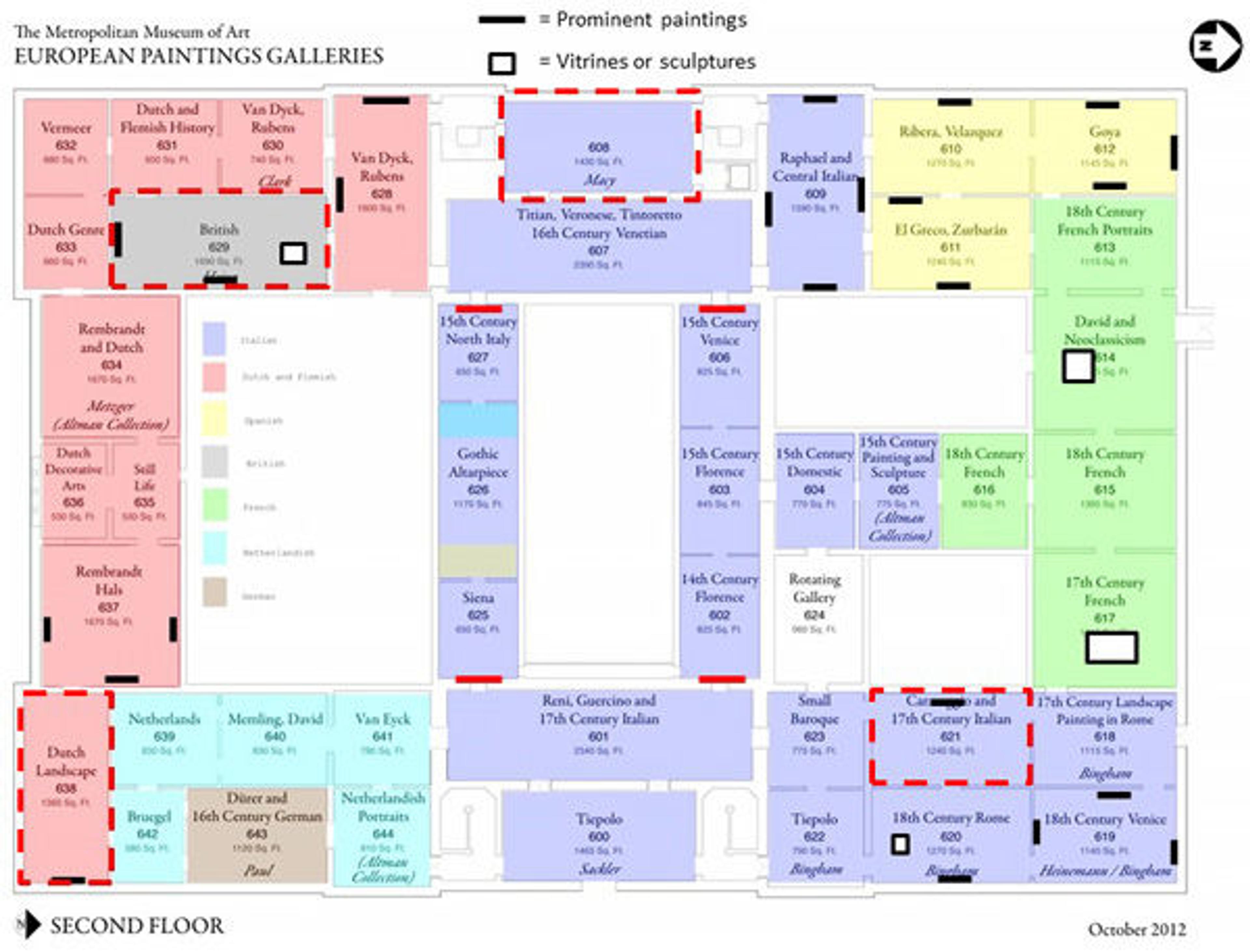 This diagram of the Department of European Paintings floor plan shows the specific galleries featured in The Grand Tour held in January 2015.