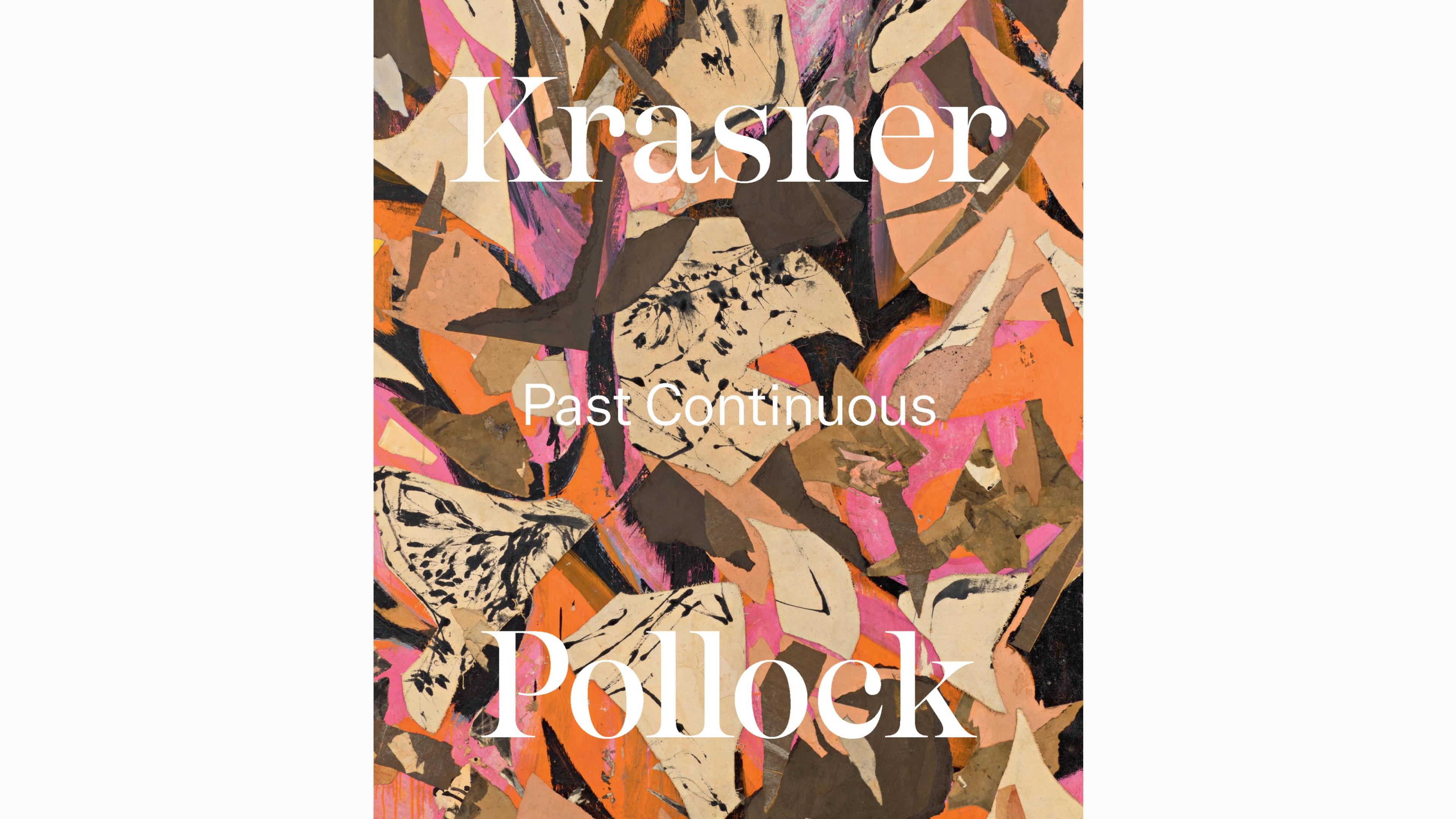  Abstract, collage-style composition of densely-layered torn and overlapping paper shapes and expressive brushstrokes in shades of pink, orange, beige, cream, brown, and black.