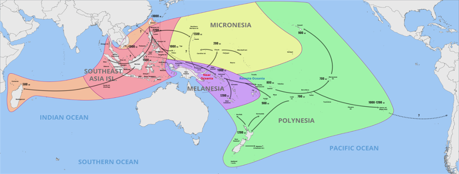 Map showing the migration and expansion of the Austronesians