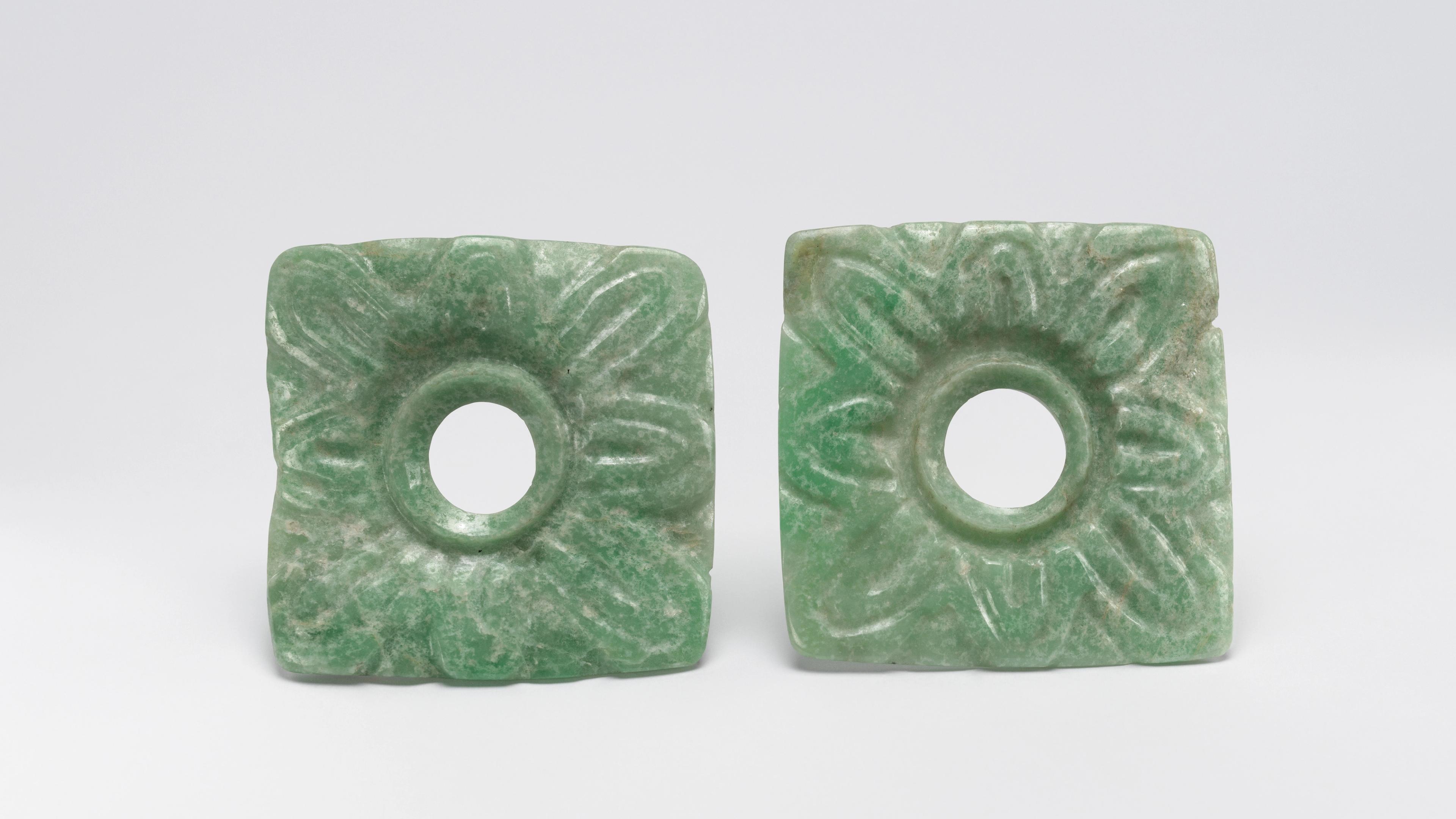 Pair of carved jade earflare frontals