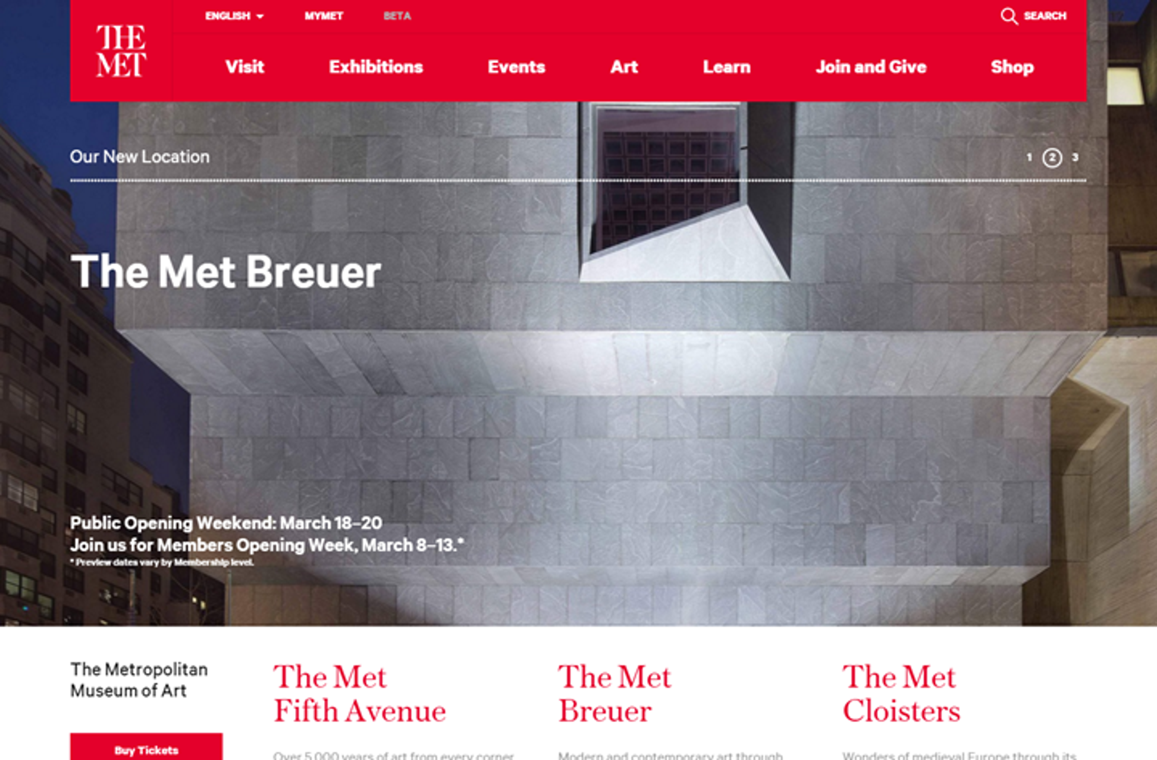 New metmuseum.org homepage