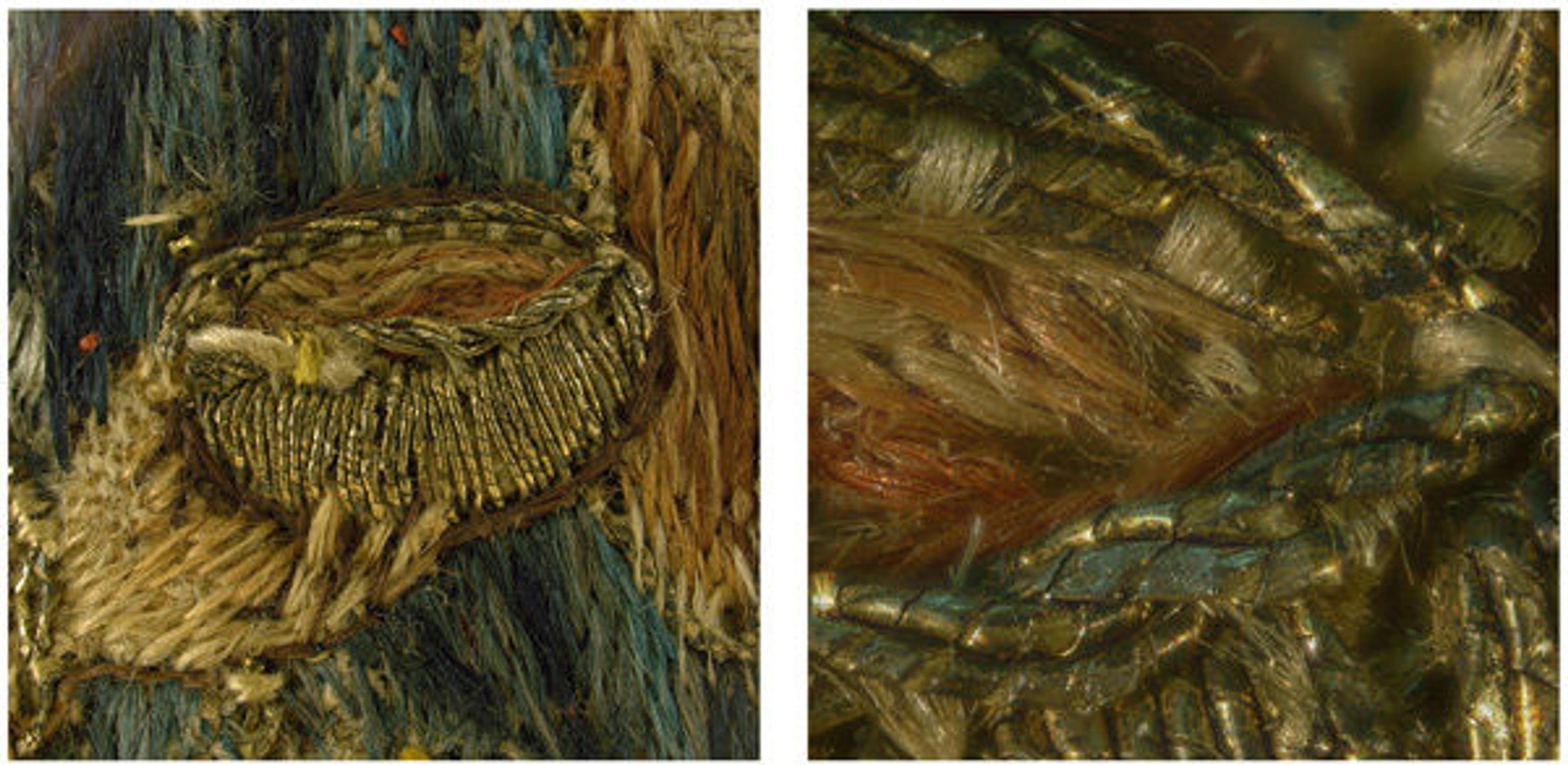 Fig. 3 a, b. Details of the bowl (magnified 1x and 5x) from Saint Martin Offering the Wine Cup to the Priest (1975.1.1907)