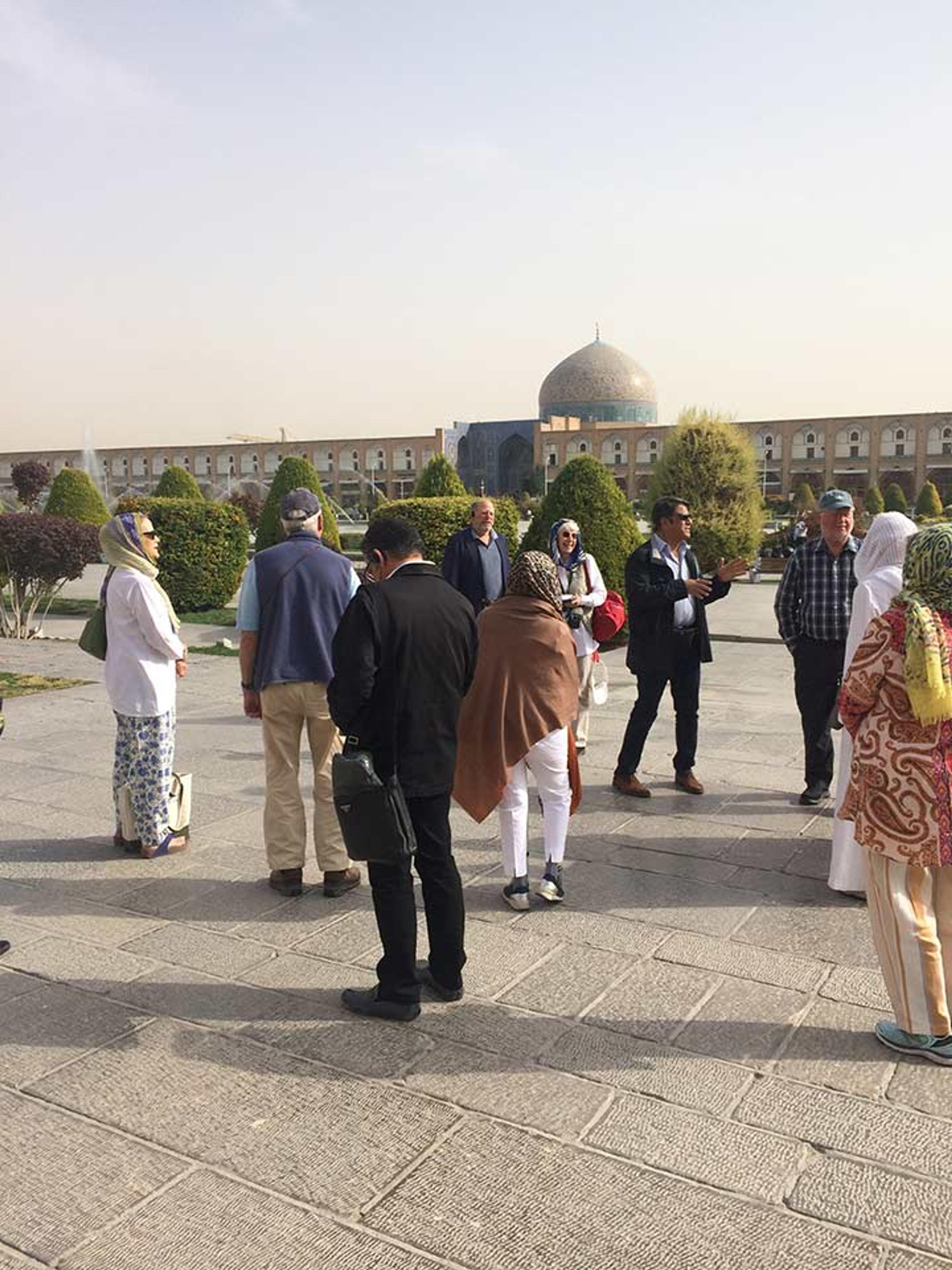 The Met group before the 17th-century Mosque of Shaykh Lutfallah, Isfahan