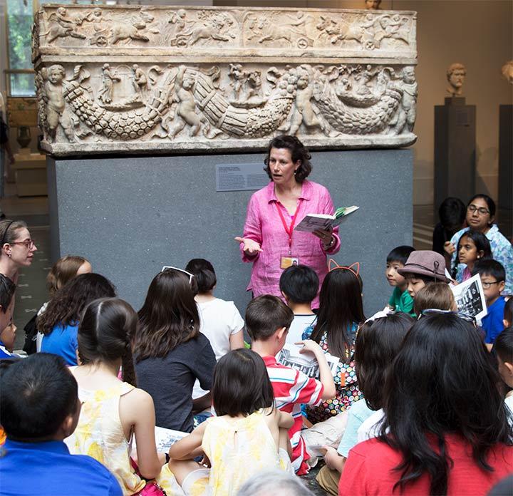 In-line caption: Alice Schwarz, who taught at The Met for 31 years, gave an Art Trek tour based on the objects in the book From the Mixed-Up Files of Mrs. Basil E. Frankweiler by E.L. Konigsburg. Photo by Kimberly Cionca Sebesanu.