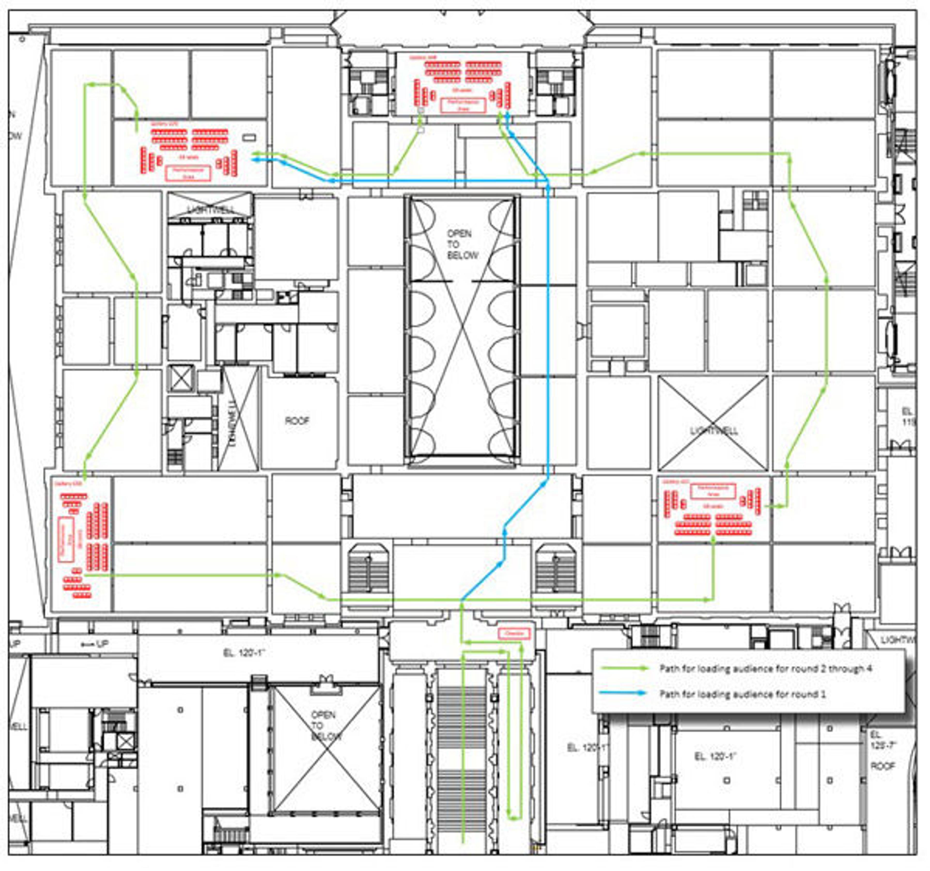 Diagram displaying the audience route and flow of The Grand Tour.