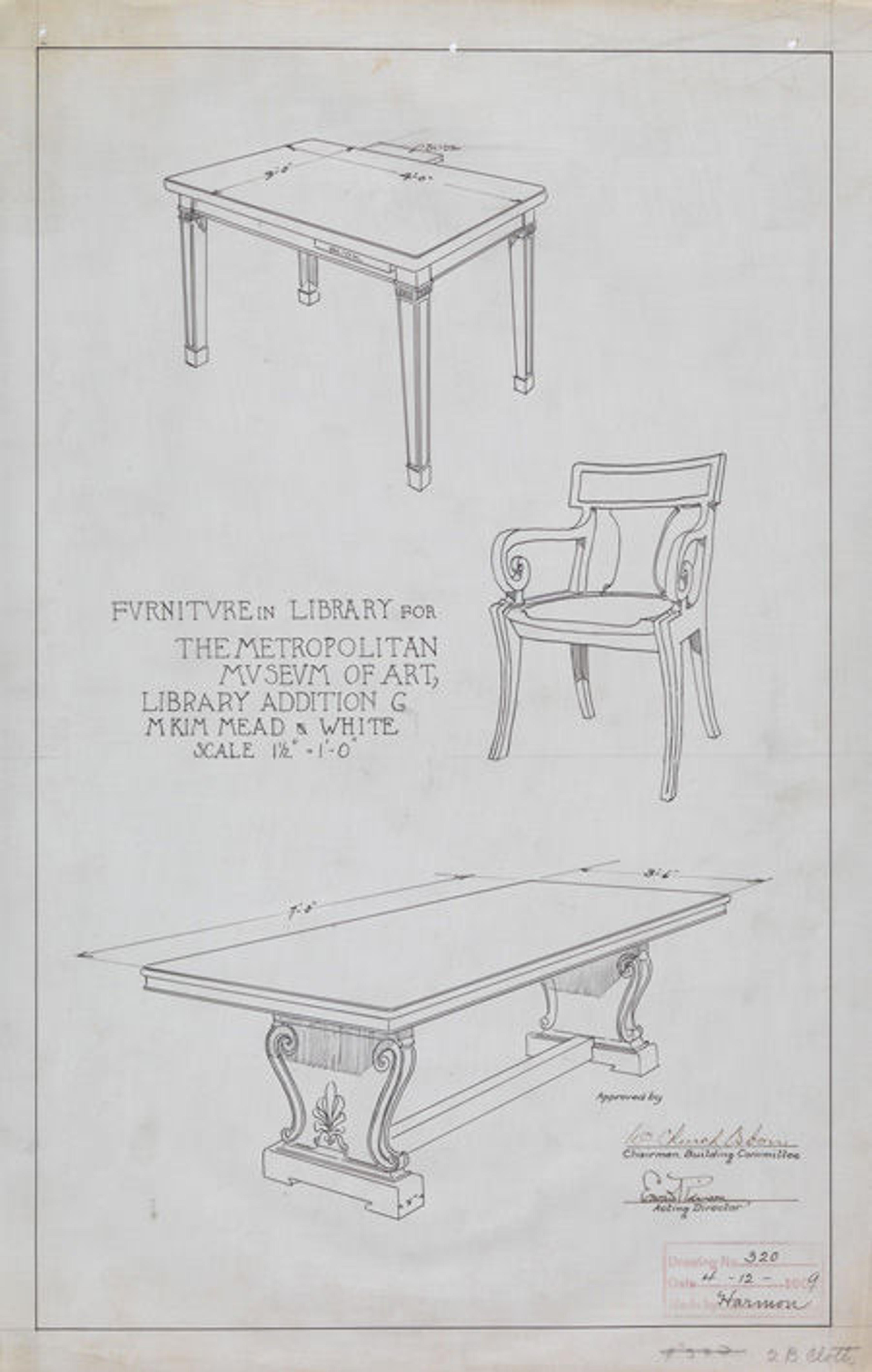 1910 design drawings for library furniture