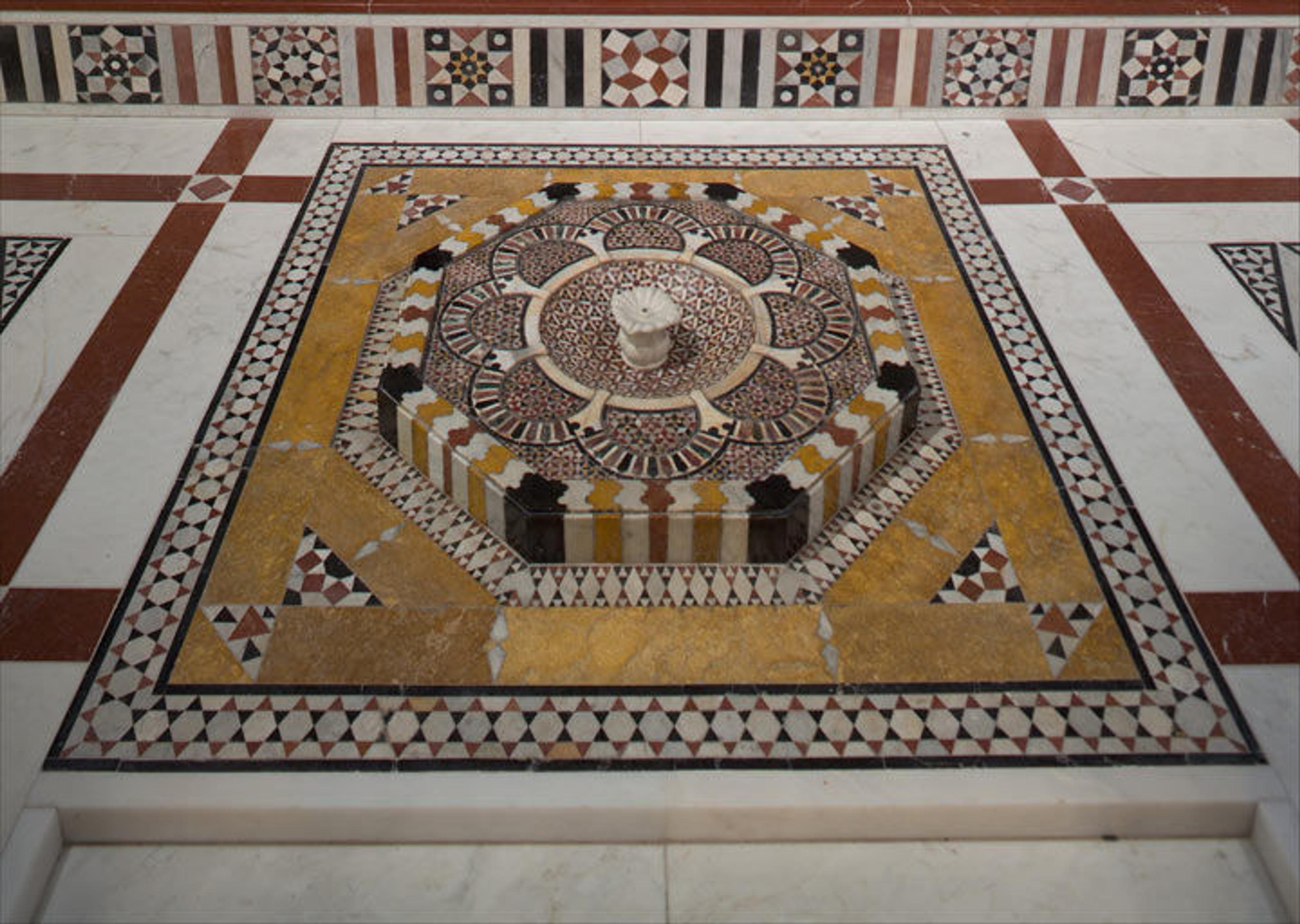 Detail view of mosaic tile on the floor of the Damascus Room