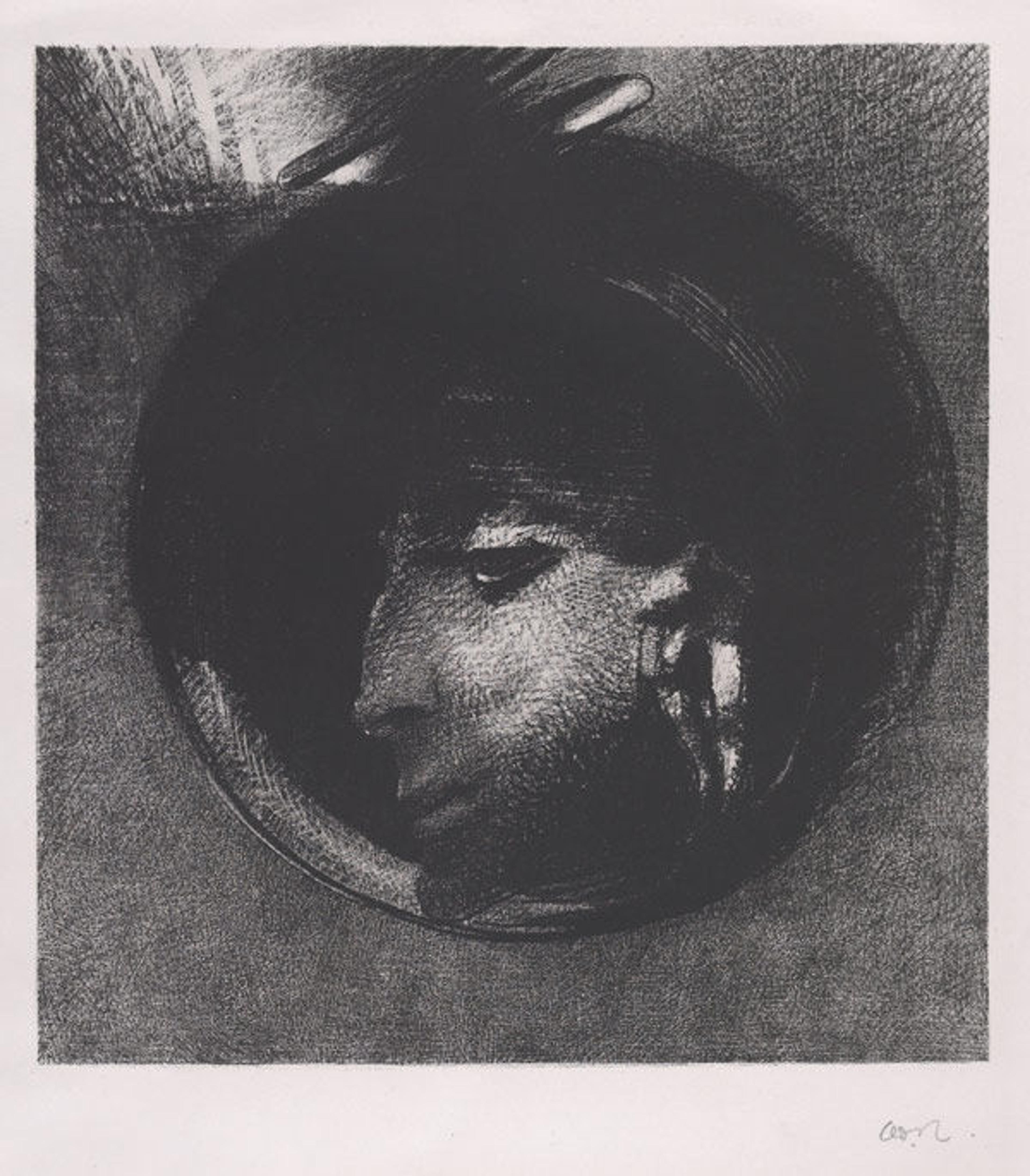 Auricular Cell (from L'Estampe originale, Album II), 1893–94. Odilon Redon (French, 1840–1916). Printer Edward Ancourt (French, 19th century). Publisher André Marty (French, born 1857). Lithograph on chine collée; Sheet: 21 7/16 x 16 1/8 in. (54.4 x 41 cm). Image: 10 9/16 x 9 13/16 in. (26.8 x 25 cm). The Metropolitan Museum of Art, New York, Rogers Fund, 1922 (22.82.1-18)