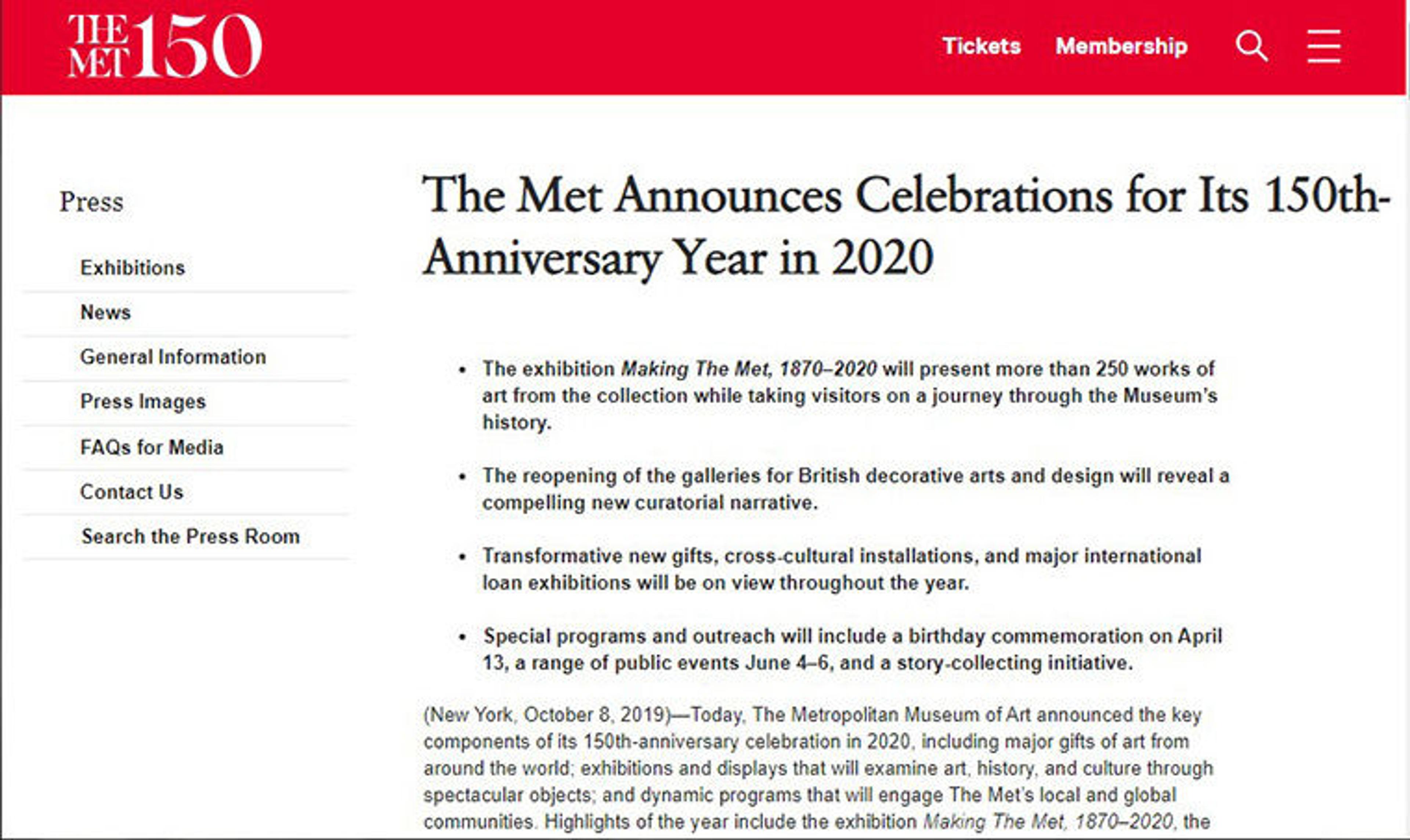 met 150 press release