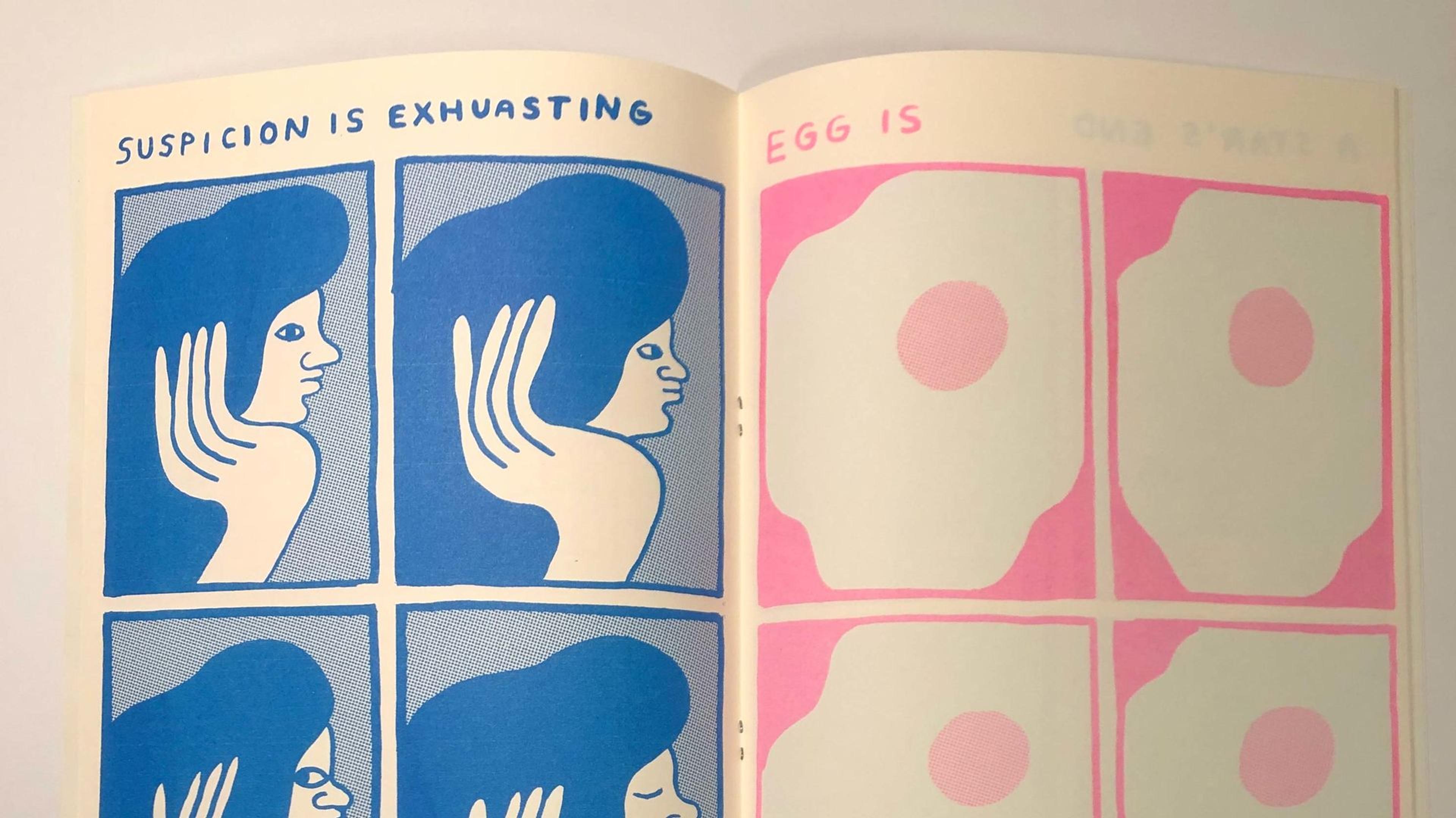 Blue woman and pink eggs