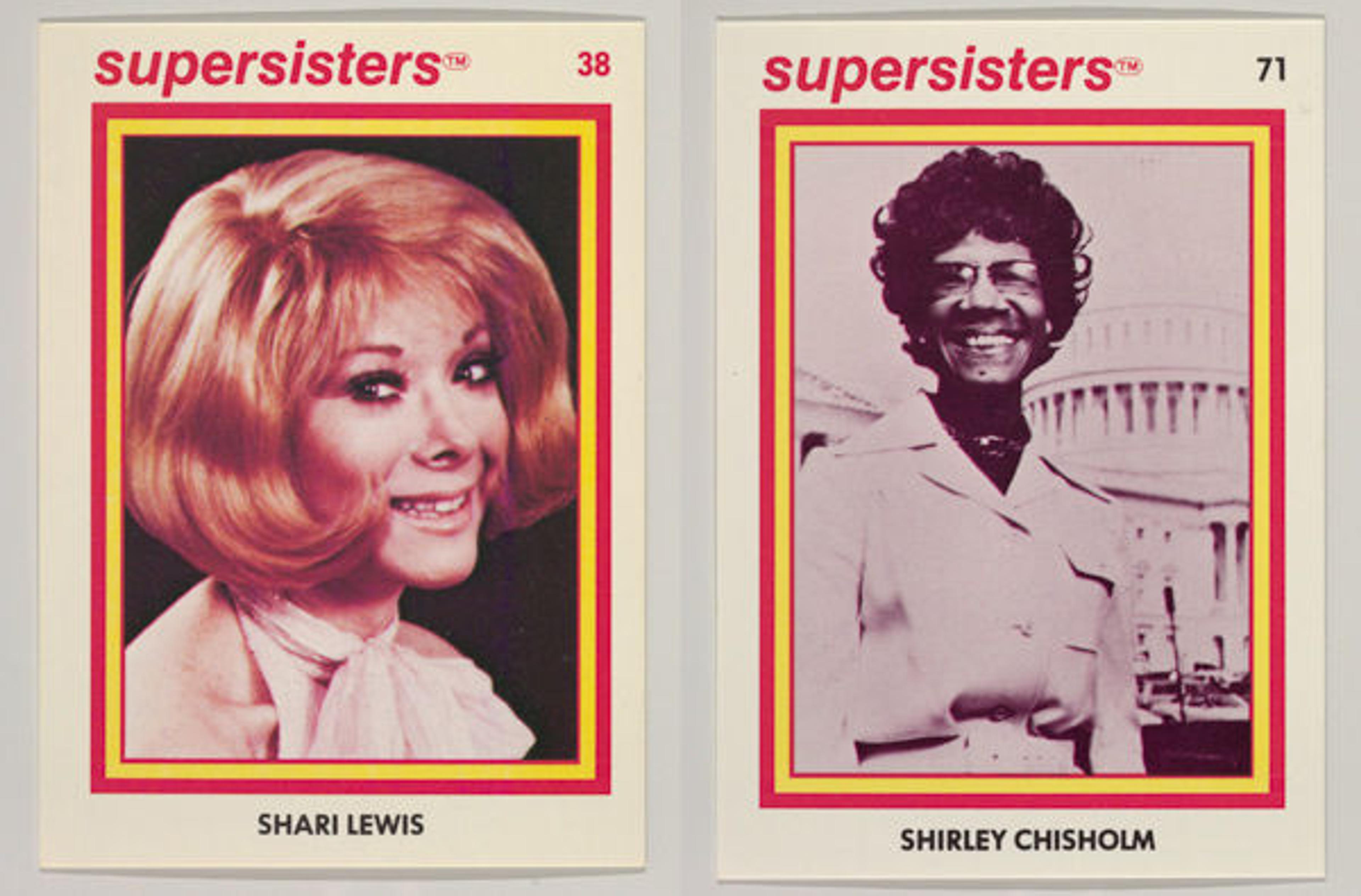 Left: Shari Lewis, Supersisters No. 38; Right: Shirley Chisholm, Supersisters No. 71