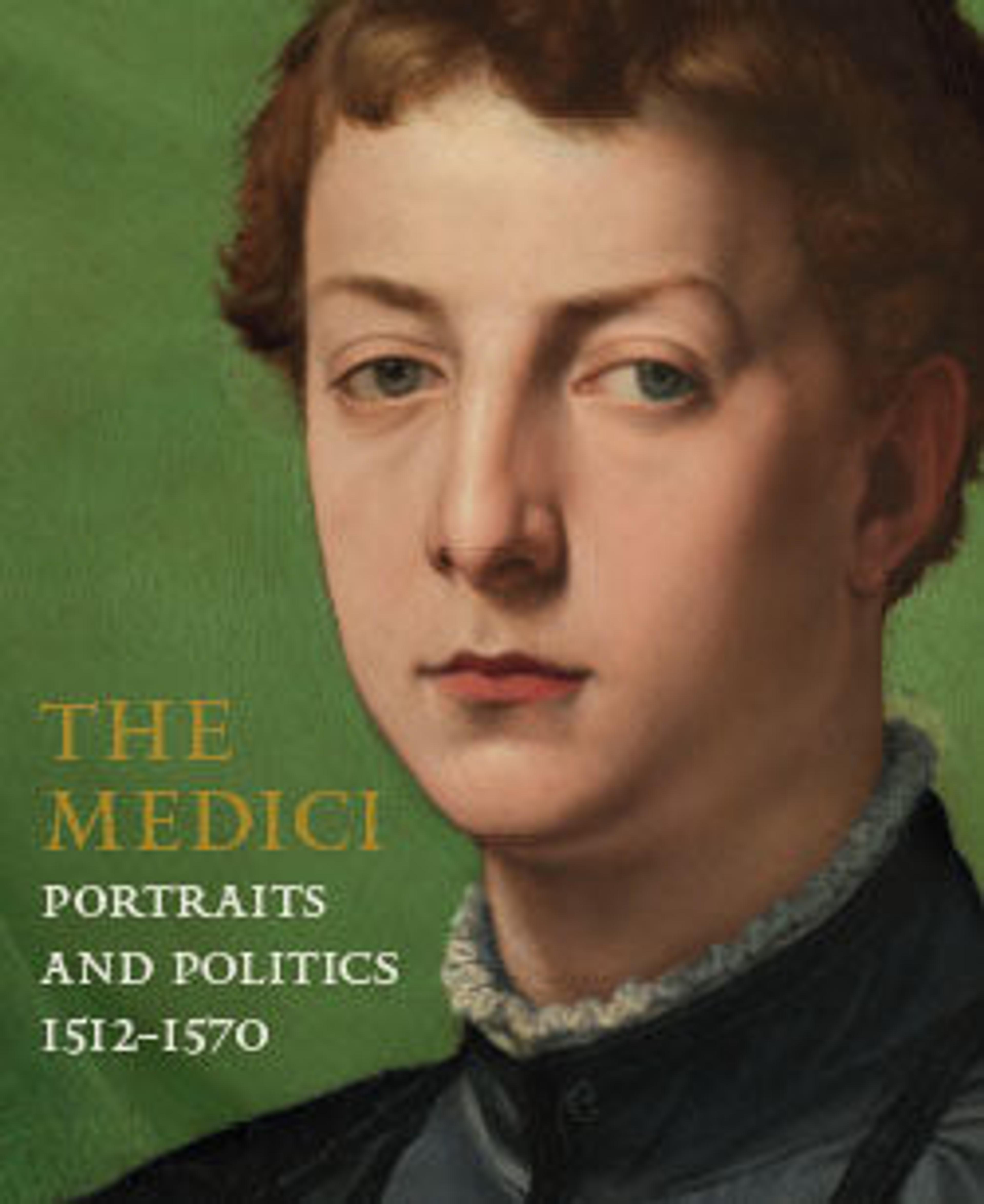 The cover of the catalogue The Medici: Portraits and Politics 1512–1570. A young man wearing a black taffeta jacket looks at the viewer.