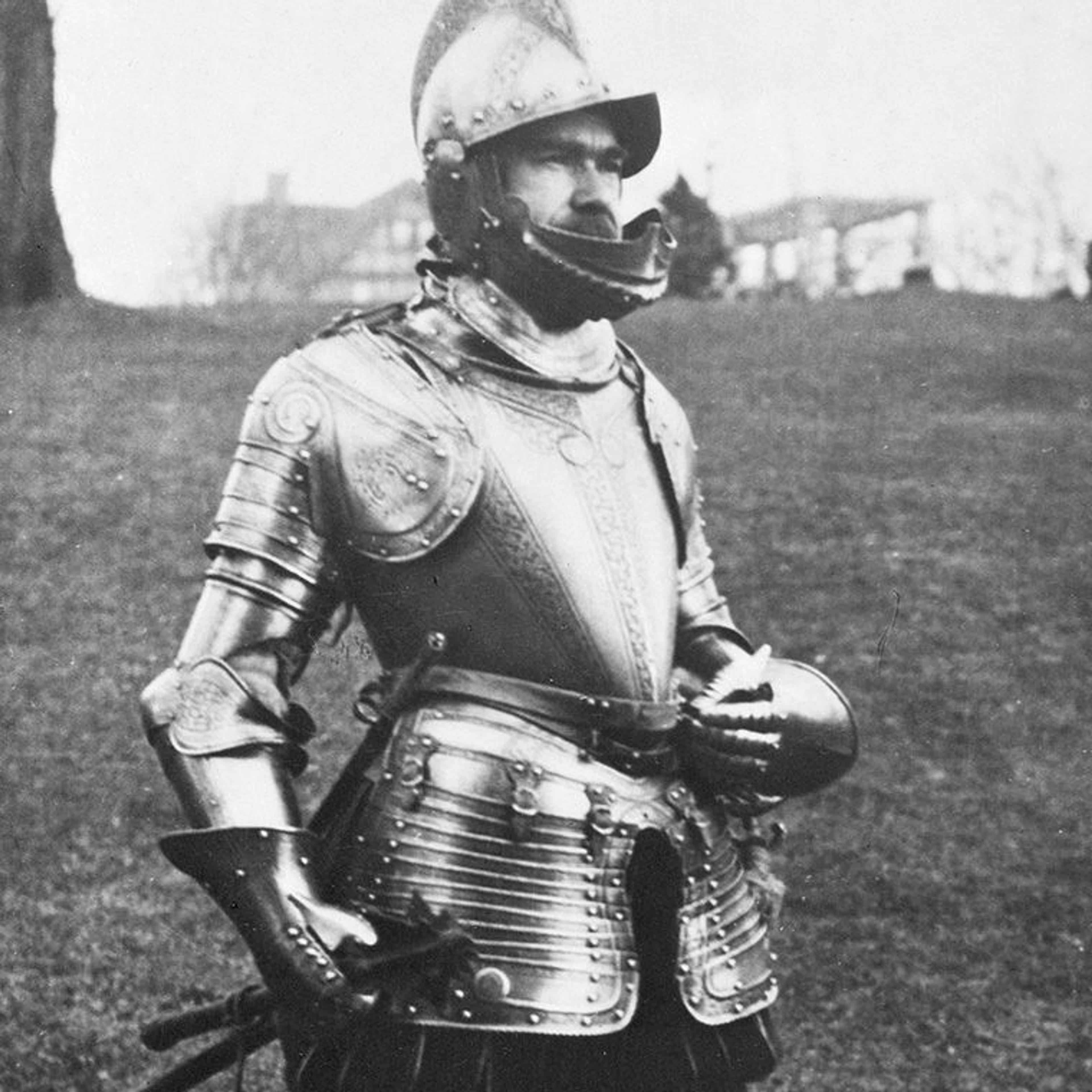 Founding curator of the Department of Arms and Armor, Dr. Bashford Dean in armor
