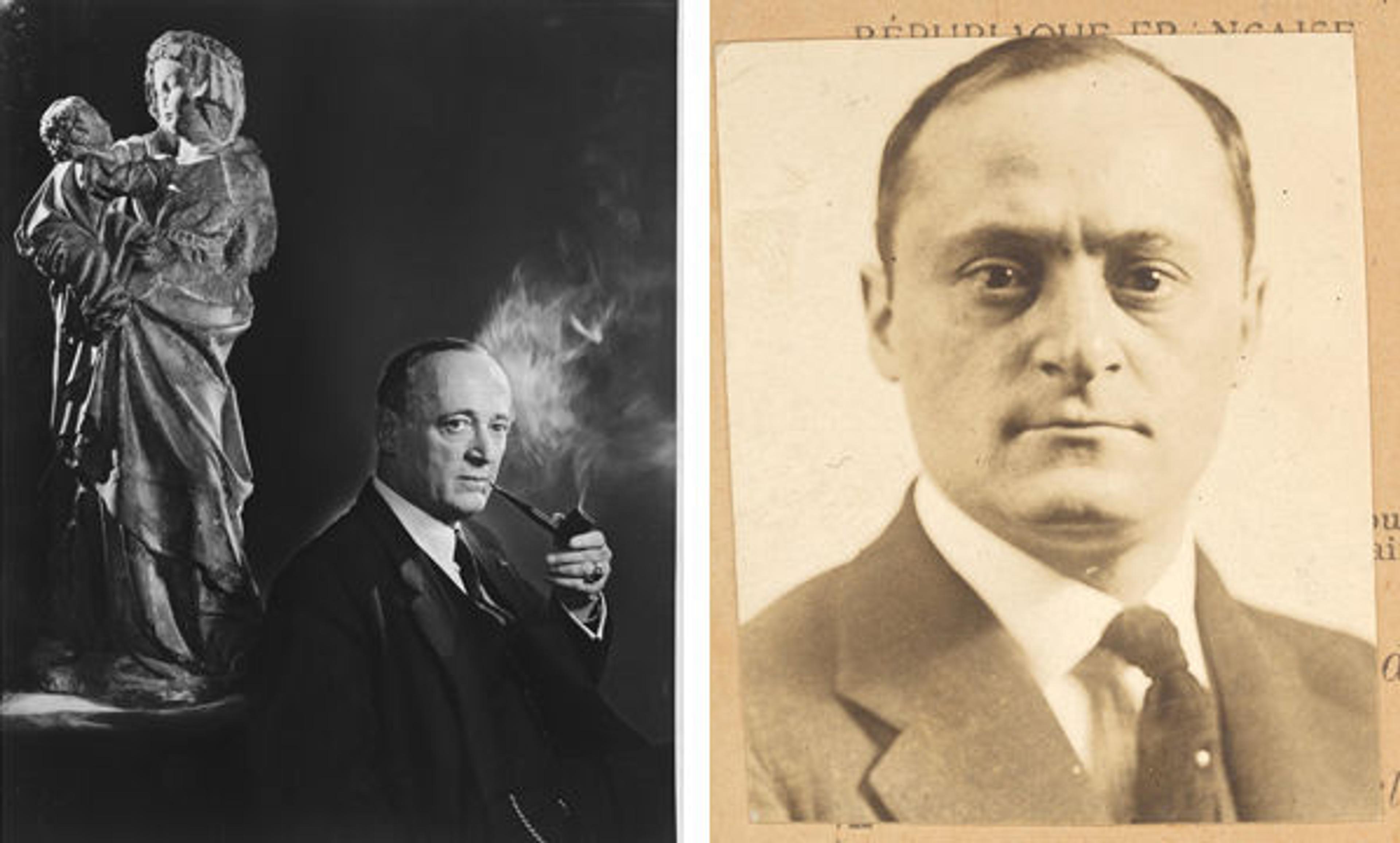 Left: James Rorimer, curator at The Cloisters, in 1967. © Yousuf Karsh. Right: Art dealer Joseph Brummer's French identity card, 1920. The Cloisters Library and Archives