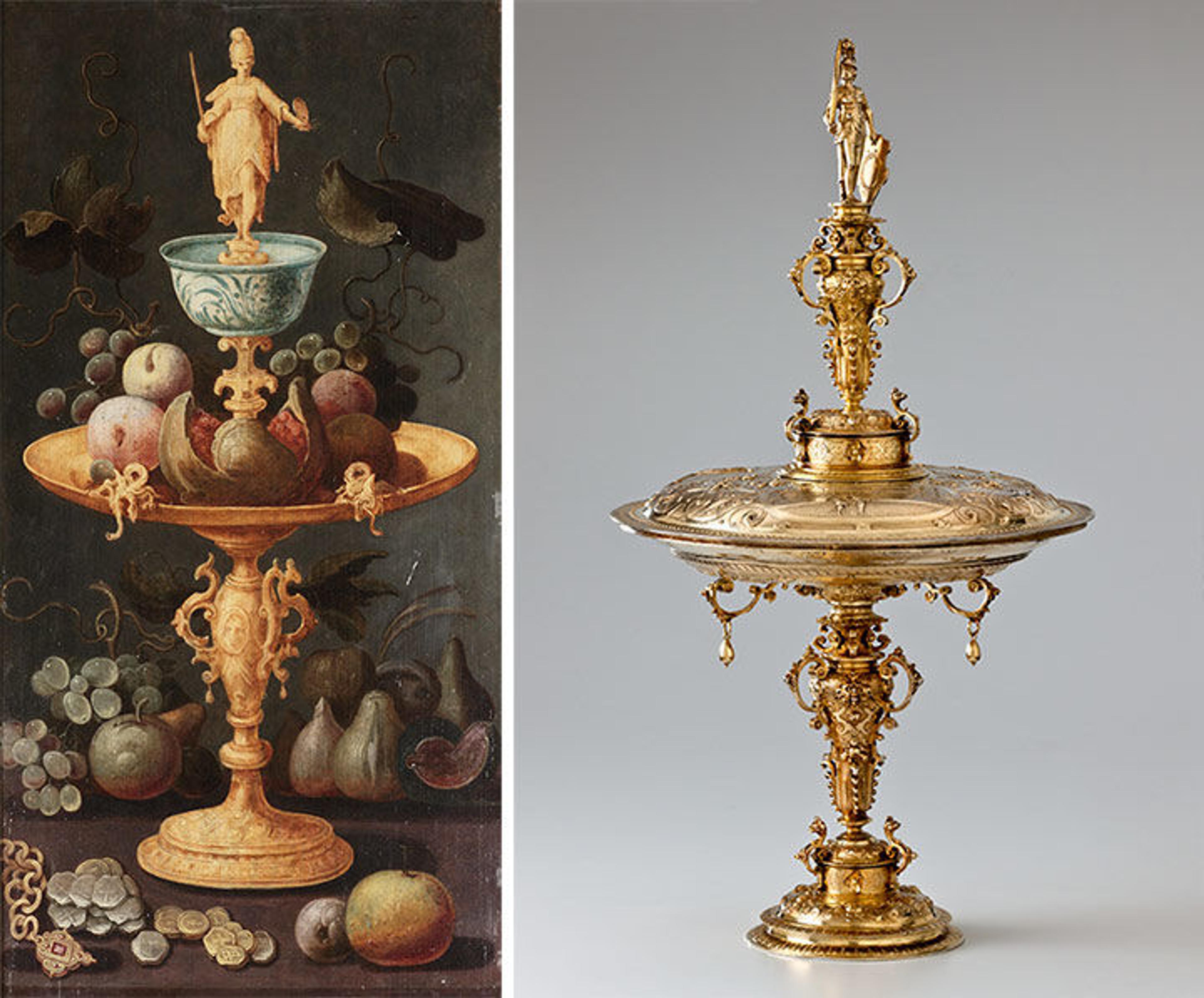 A painting of a gilded cup and a gilded Habsburg cup