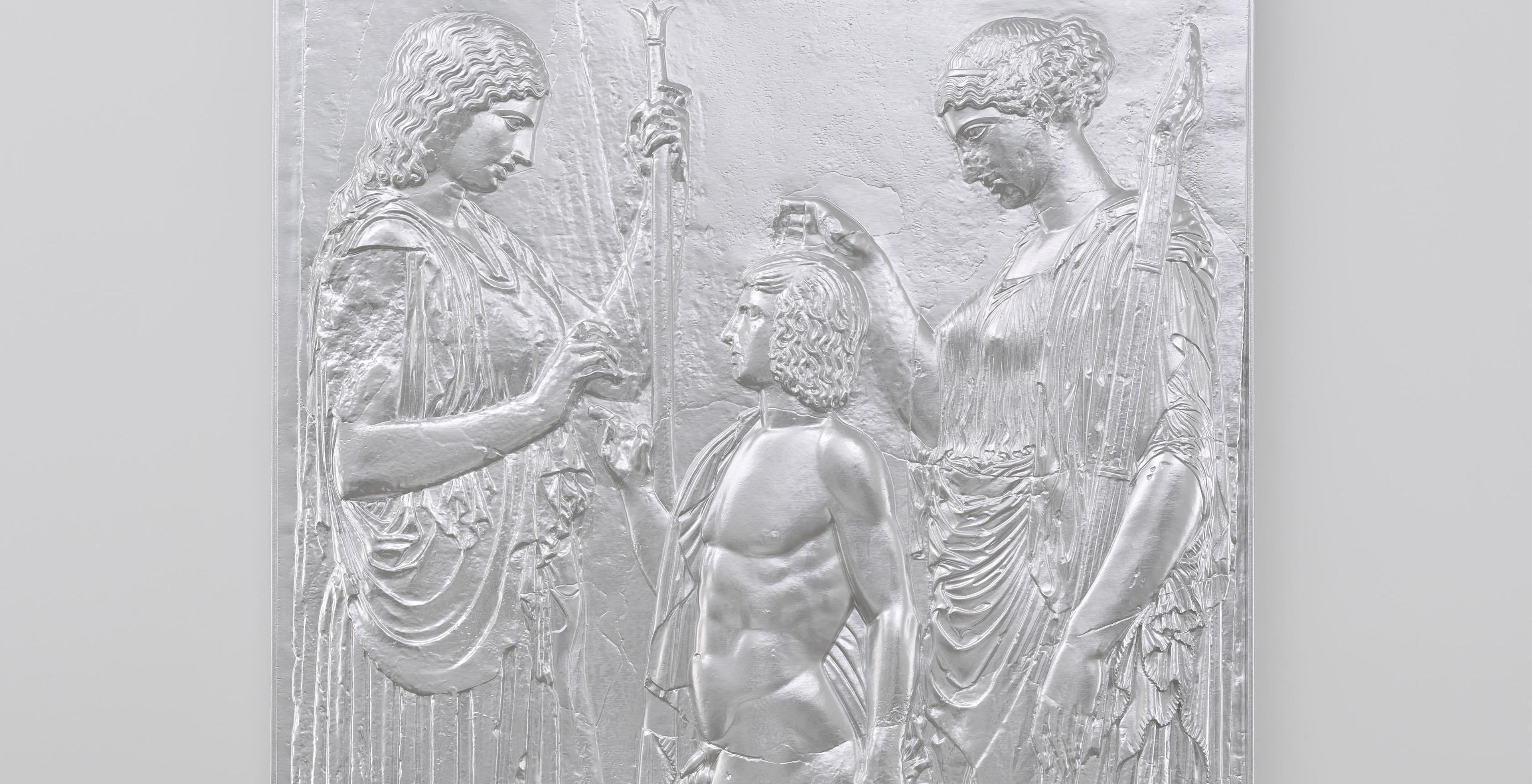 Charles Ray's copy of ten marble fragments of the Great Eleusinian Relief in aluminum