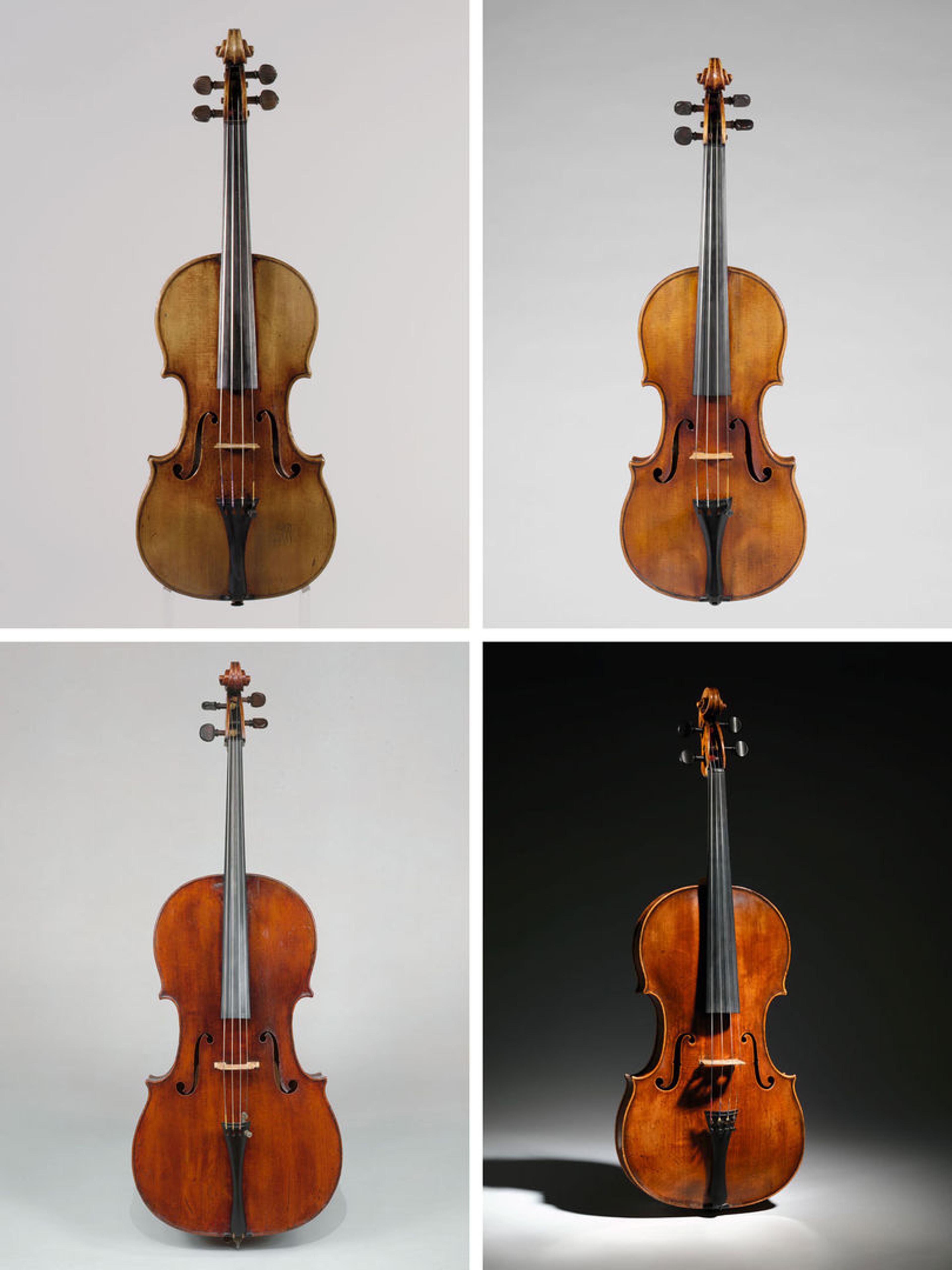 Composite image of four instruments (two violins, a viola, and a violoncello) from The Met collection