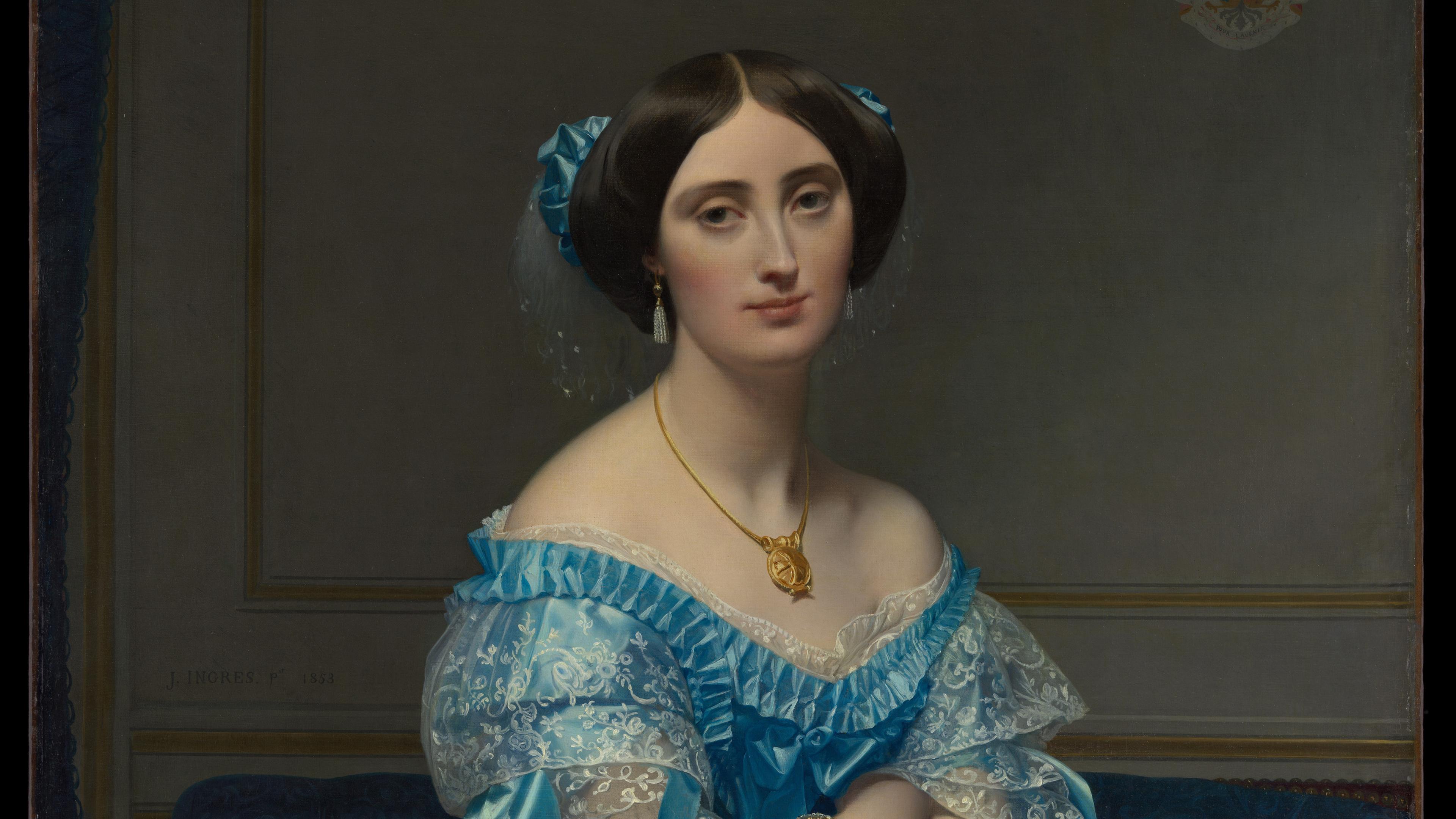 An artwork of a woman in a blue gown
