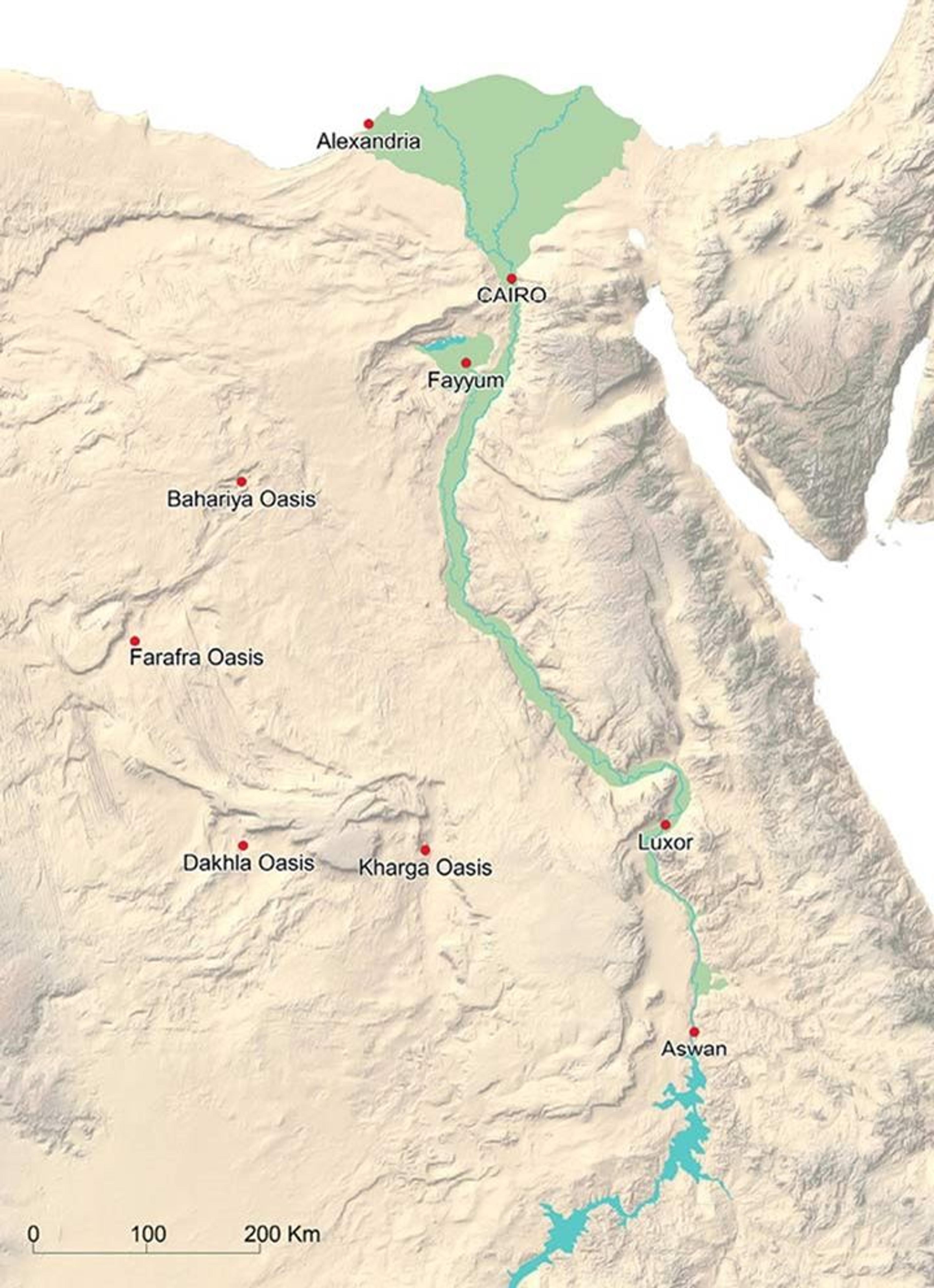 Map showing Egypt with Kharga Oasis