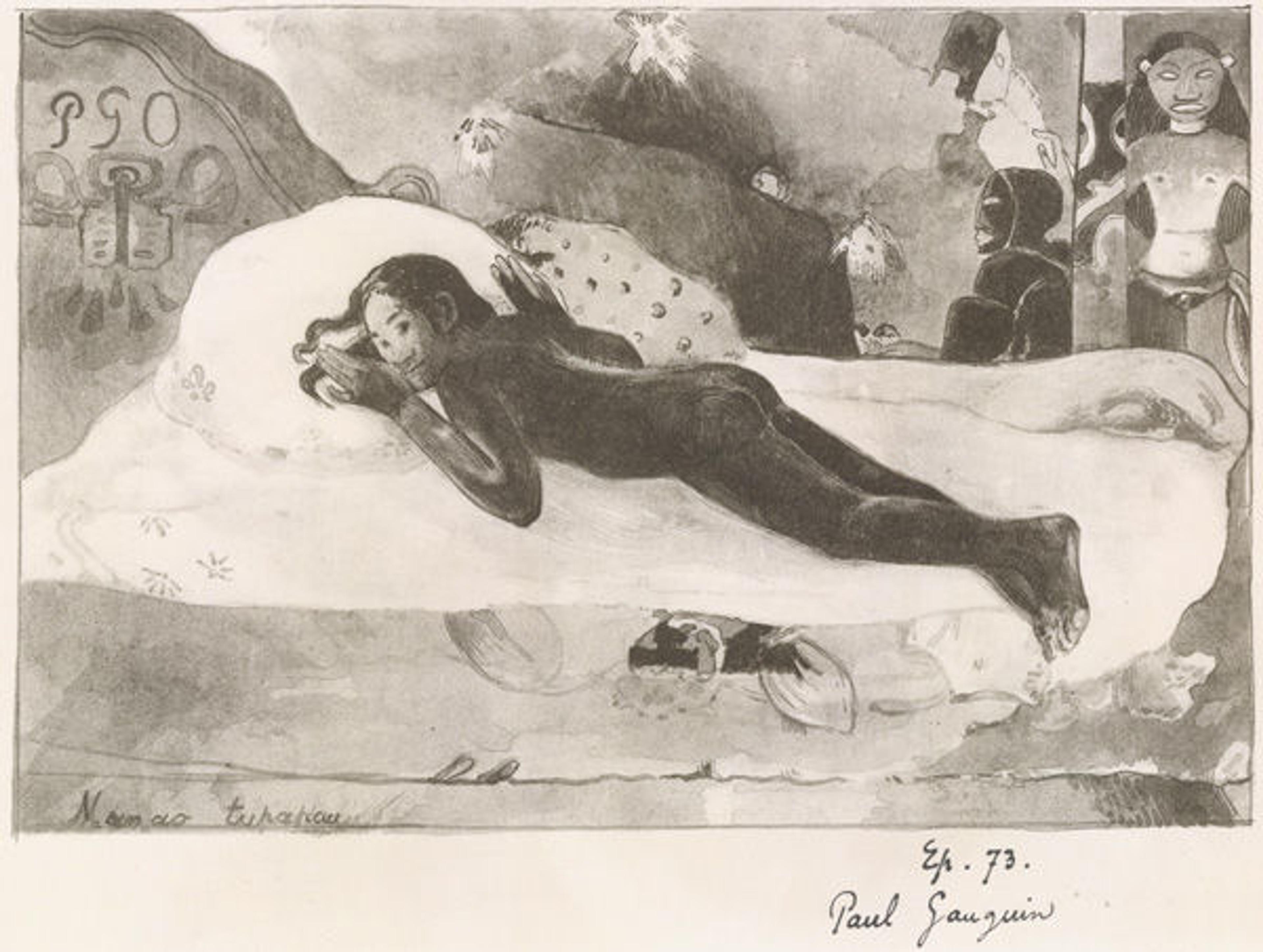 Spirit of the Dead Watching (Manao Tupapau) (from L'Estampe originale, Album VI), April–June 1894. Paul Gauguin (French, Paris 1848–1903. Publisher André Marty (French, born 1857). Zincograph on wove paper; image: 7 3/16 x 10 11/16 in. (18.3 x 27.2 cm). Sheet: 13 1/2 x 18 13/16 in. (34.3 x 47.8 cm). The Metropolitan Museum of Art, New York, Rogers Fund, 1922 (22.82.1-53)
