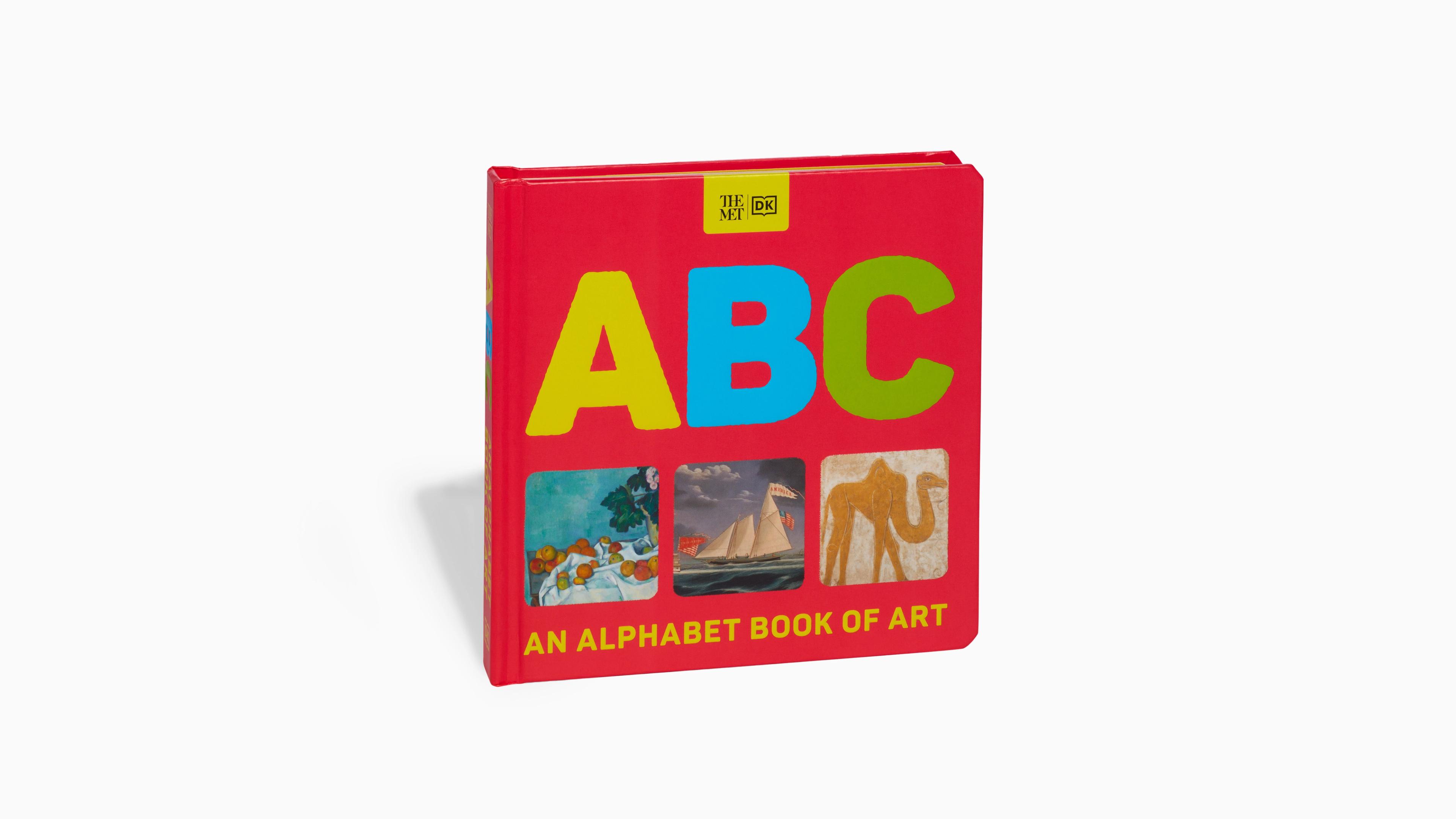 Red hardcover book titled "ABC: An Alphabet Book of Art," featuring colorful letters and three artistic images on the cover.