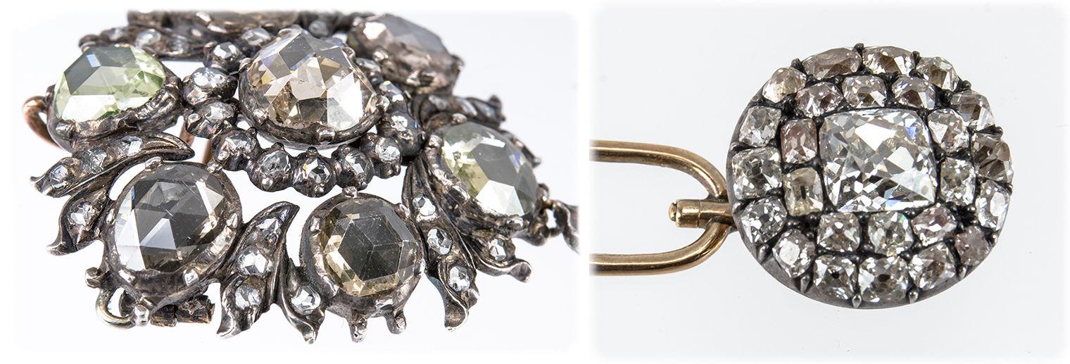 Rose-cut diamond brooch and brilliant-cut diamond bodkin