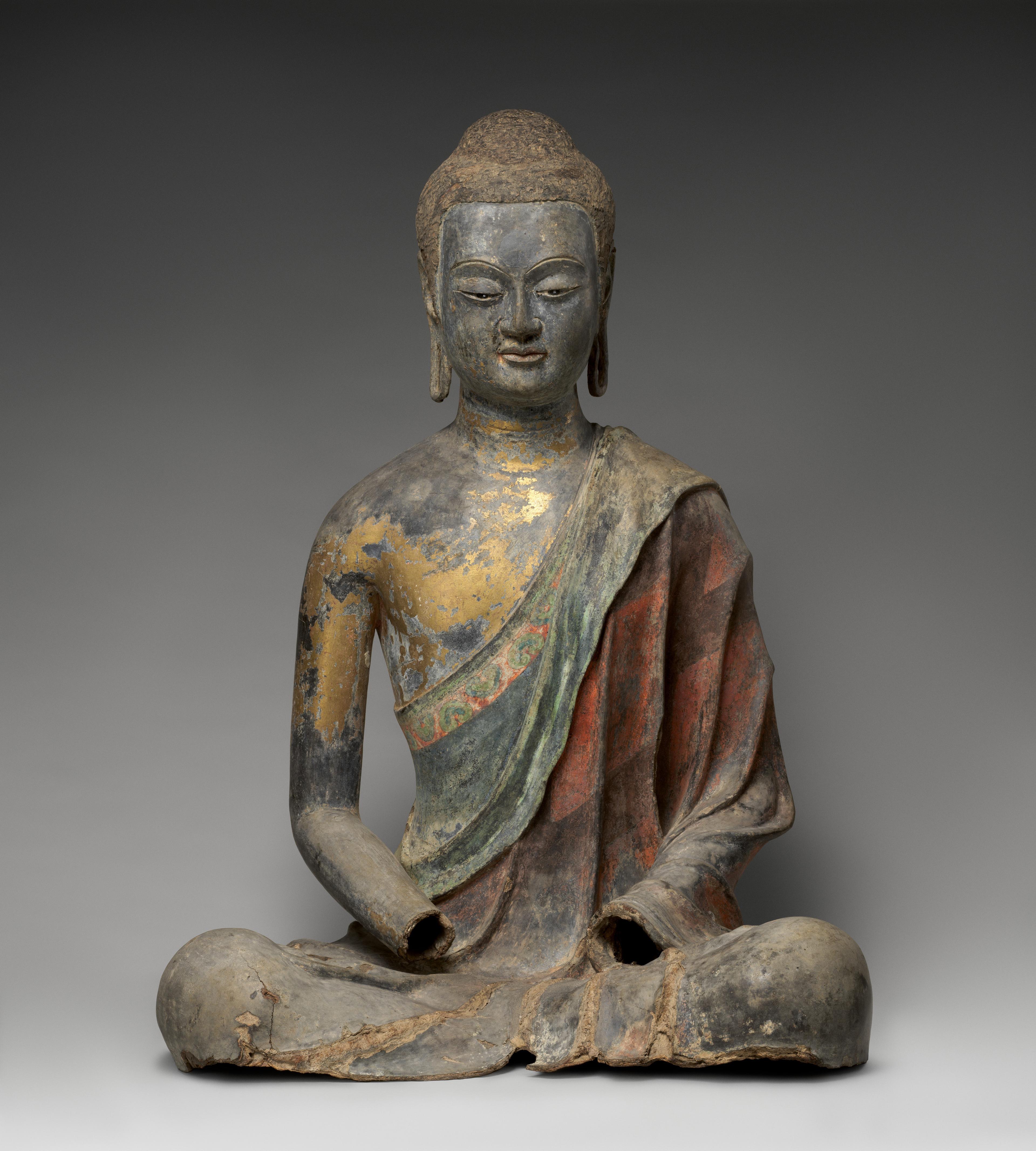 Dry lacquer Buddha sculpture with polychrome pigment and gilding.