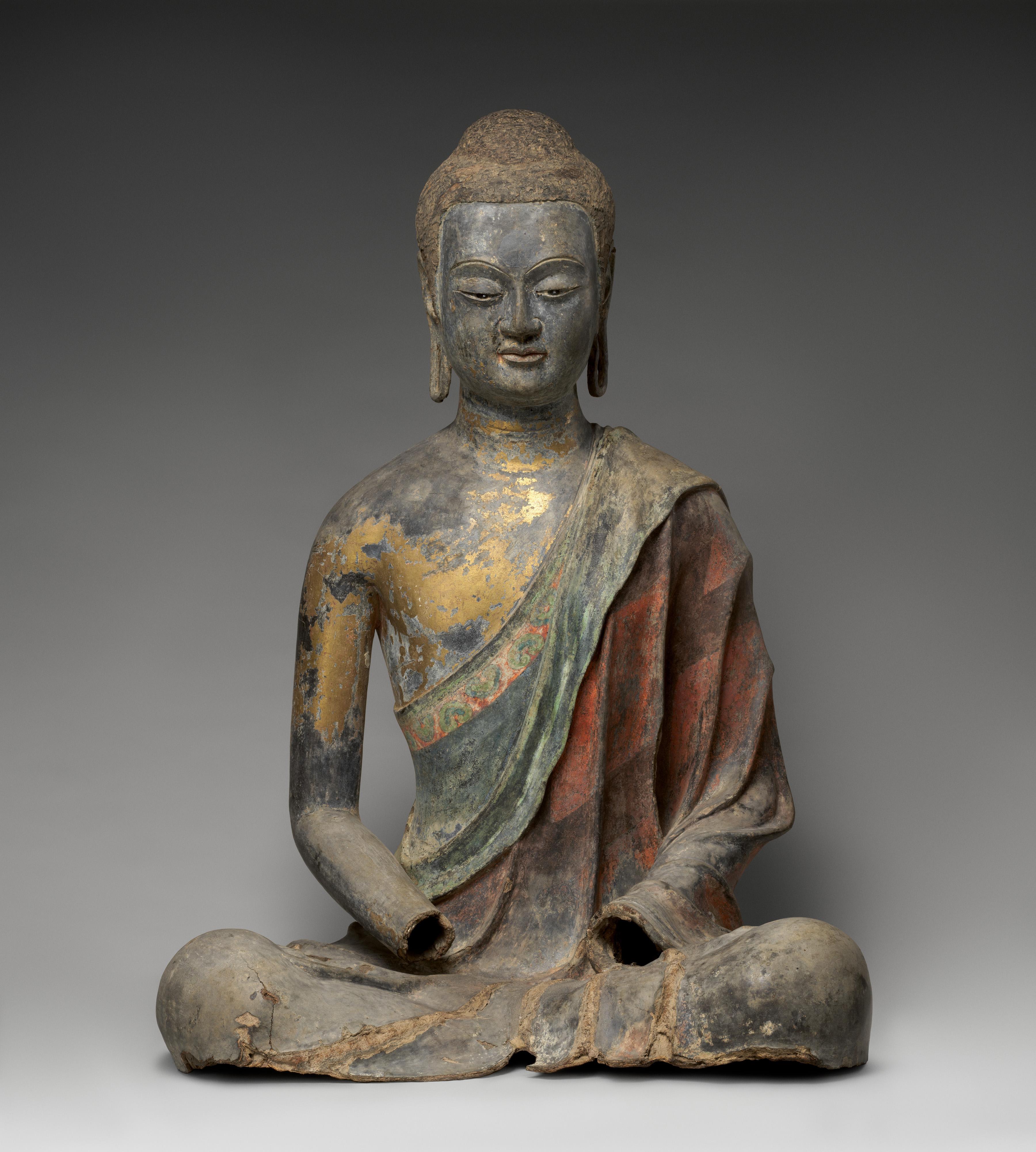 Dry lacquer Buddha sculpture with polychrome pigment and gilding.