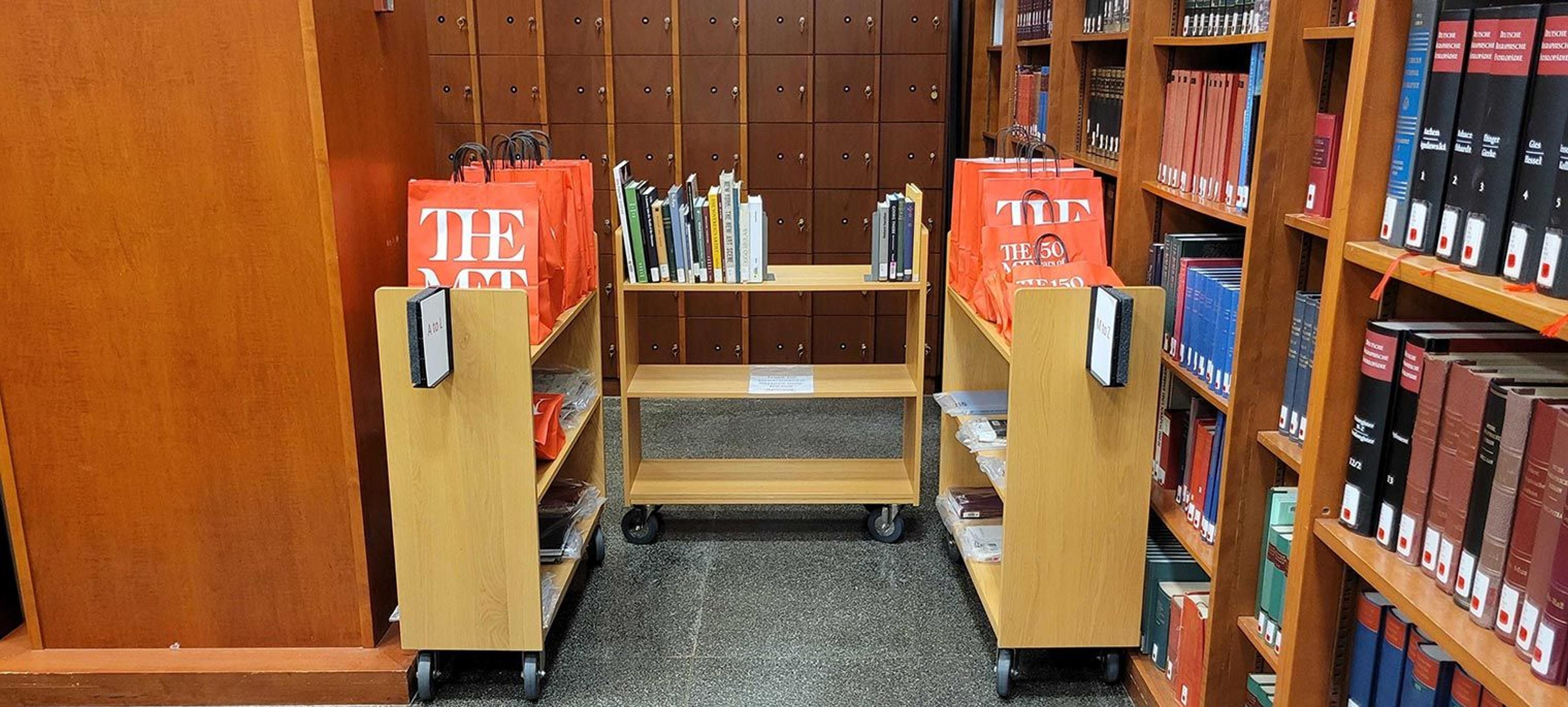 Bags of books waiting to be picked up