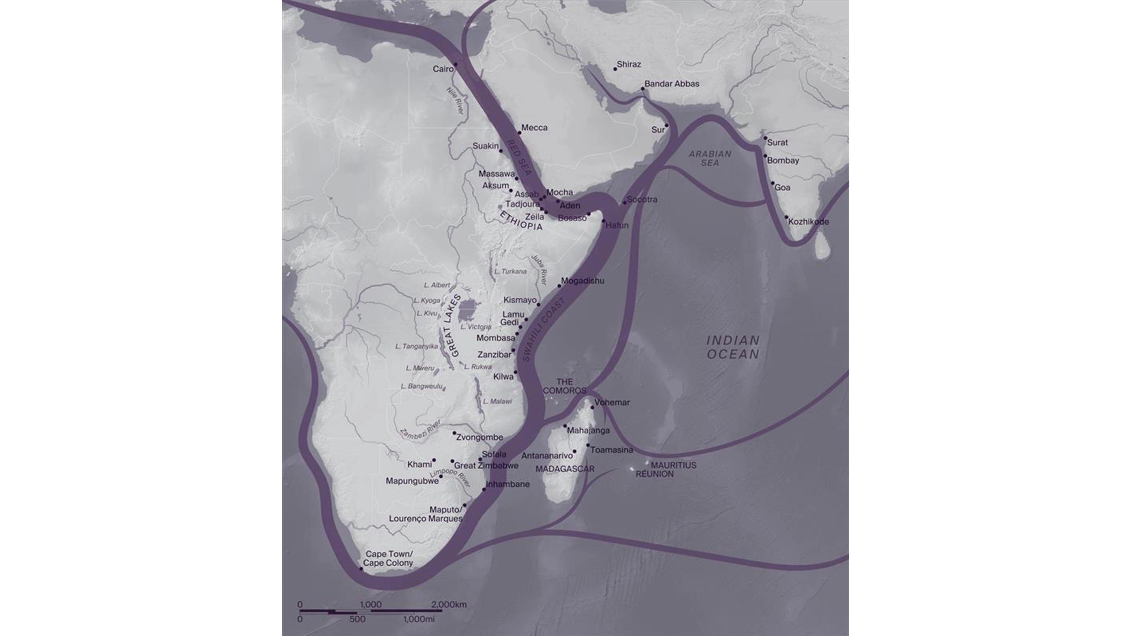 Map of eastern Africa and Indian Ocean