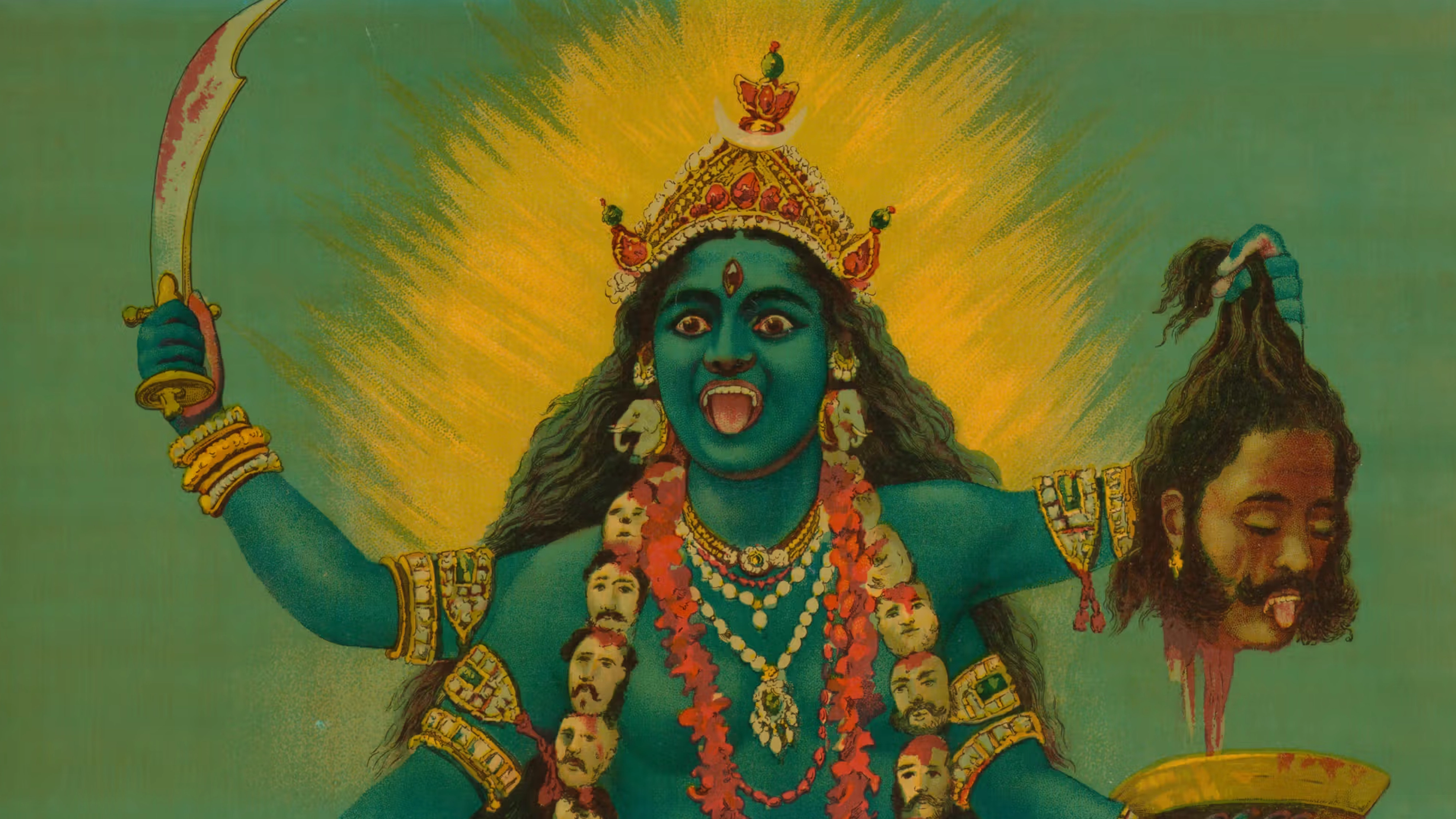Ravi Varma Press. Kali, the wrathful protector, ca. 1910–20. Chromolithograph with varnish on paper, 20 × 14 1/4 in. (50.8 × 36.2 cm). The Metropolitan Museum of Art, New York, Purchase, Gift of Mrs. William J. Calhoun, by exchange, 2013 (2013.17)