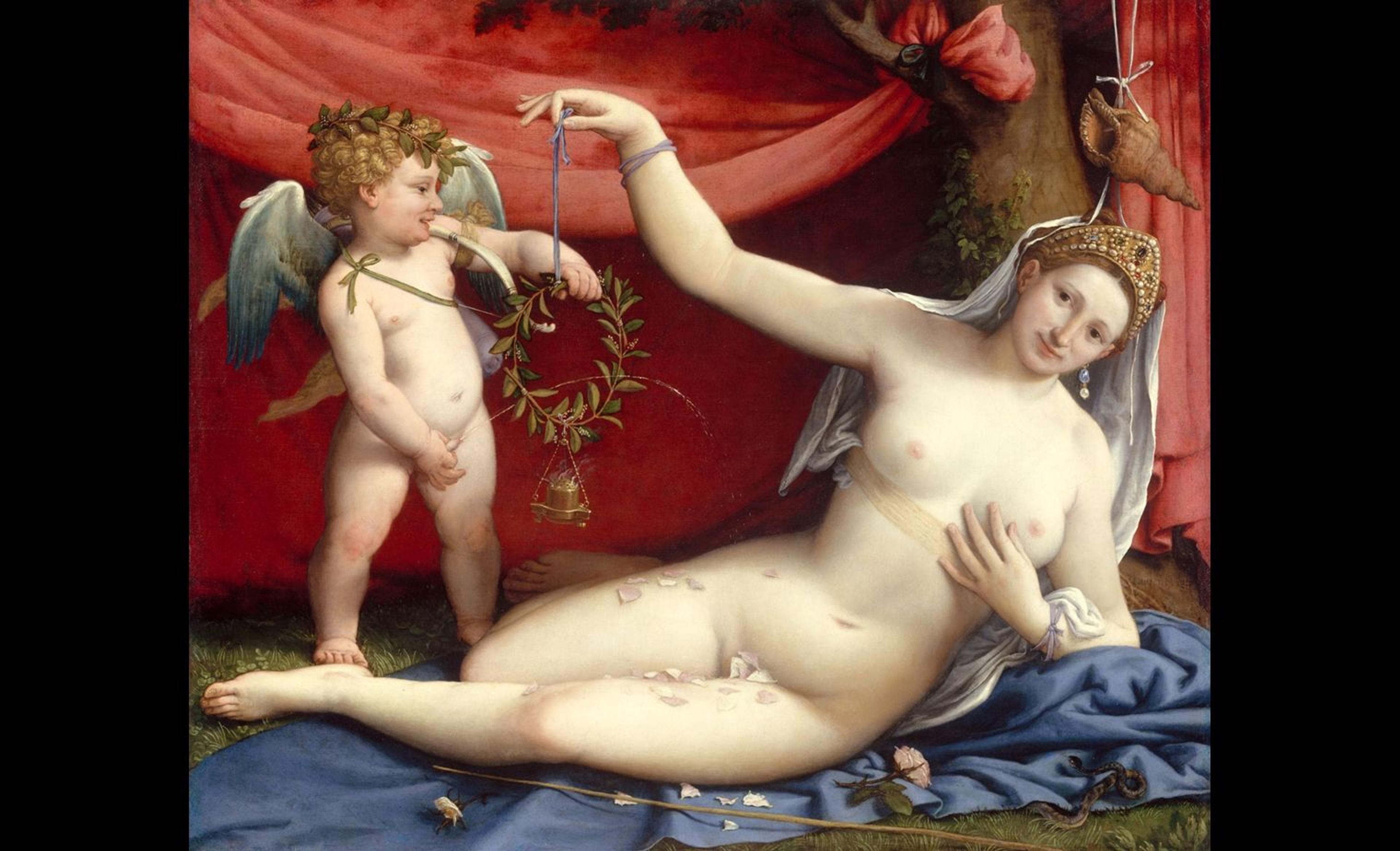 Lorenzo Lotto painting depicting Venus and Cupid