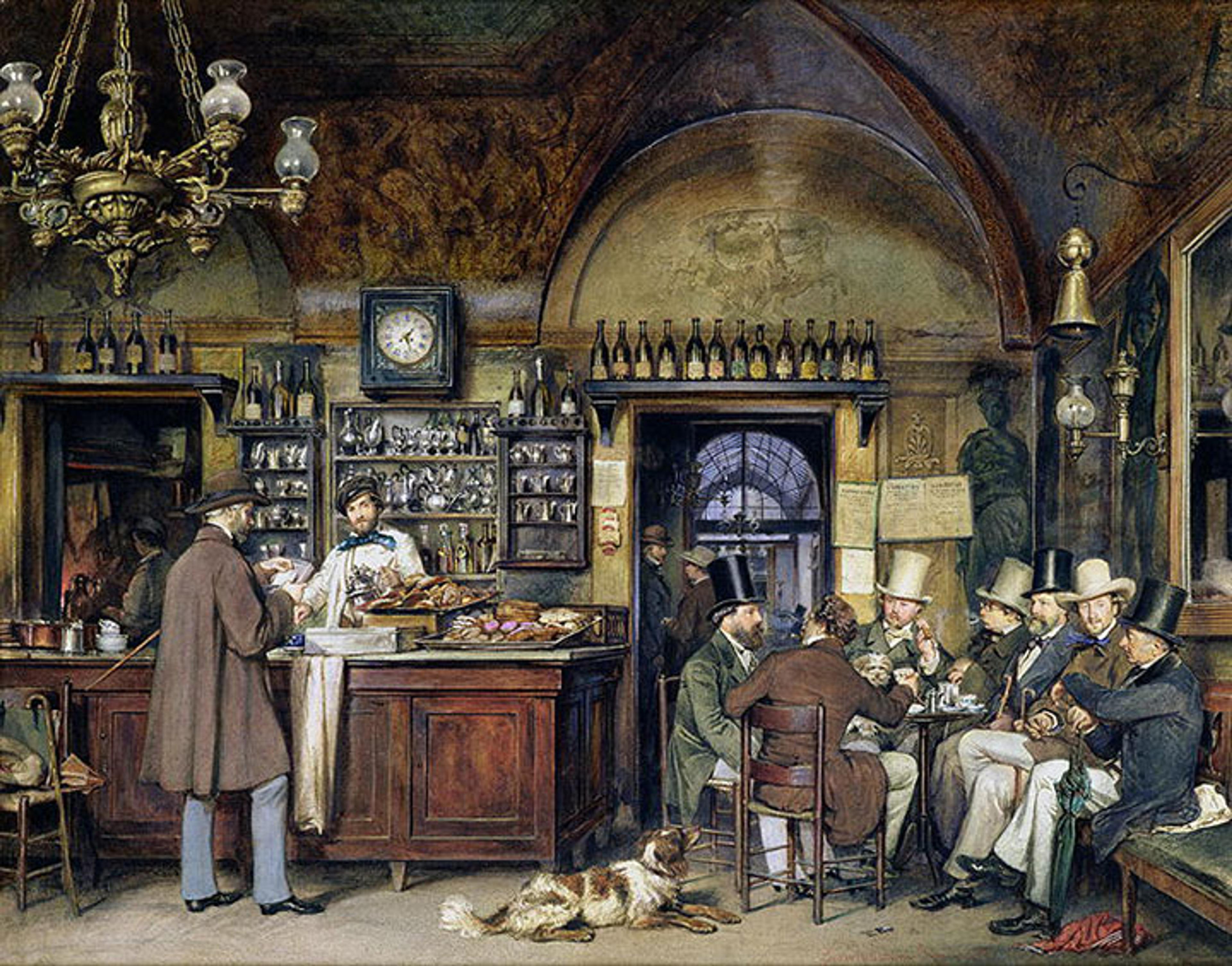 A color depiction of the Caffe Greco interior by Ludwig Passini