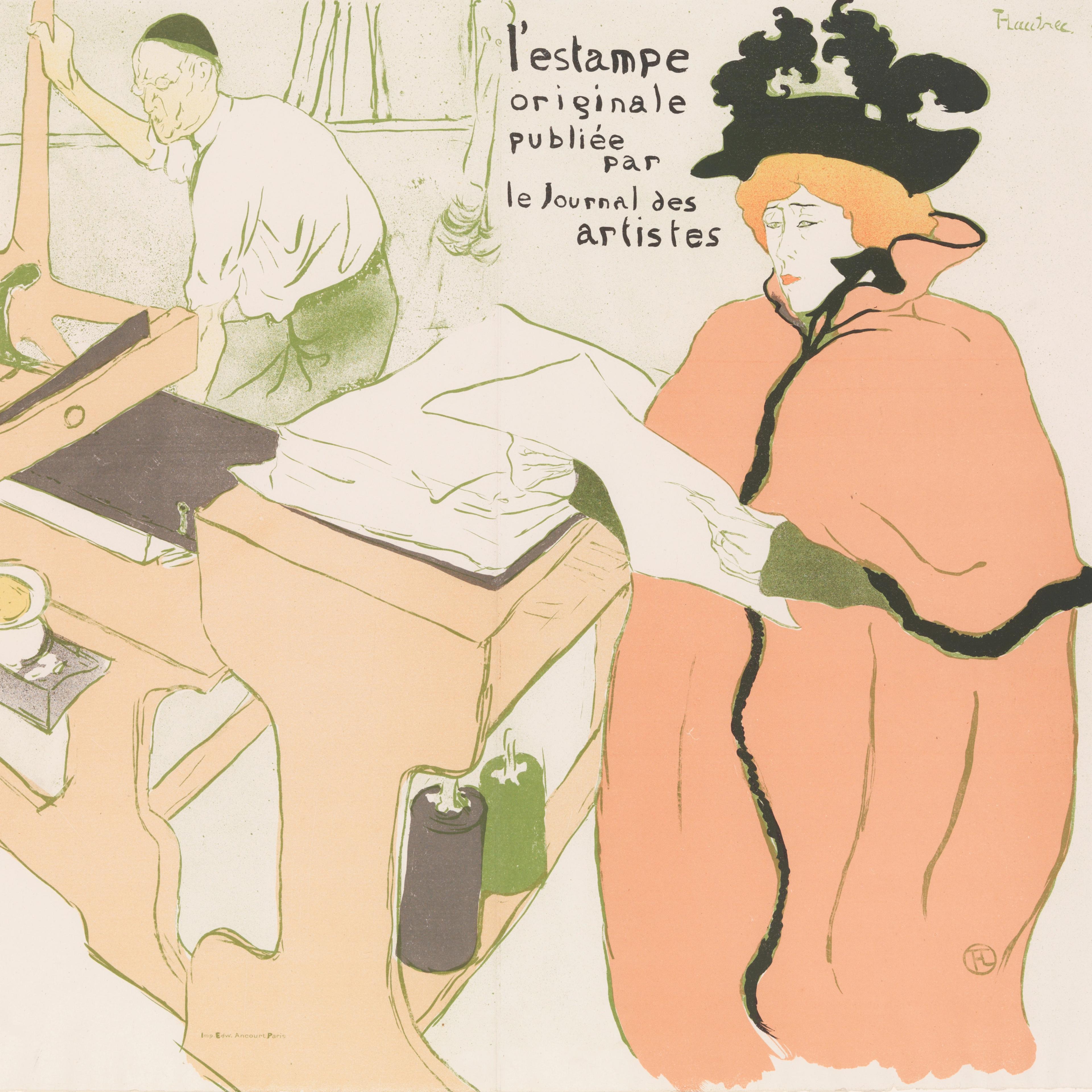 Detail of a Toulouse-Lautrec lithograph depicting a printing press.